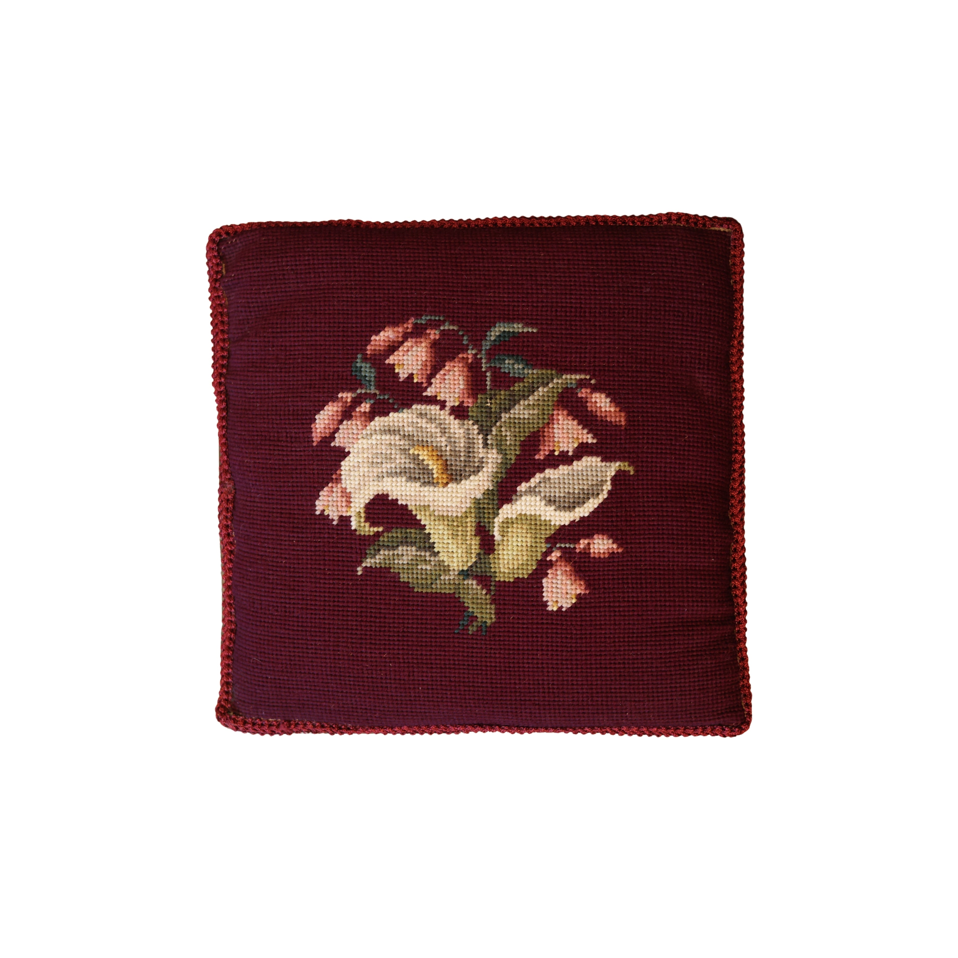 Crimson Needlepoint Stool with Lion Mask Legs