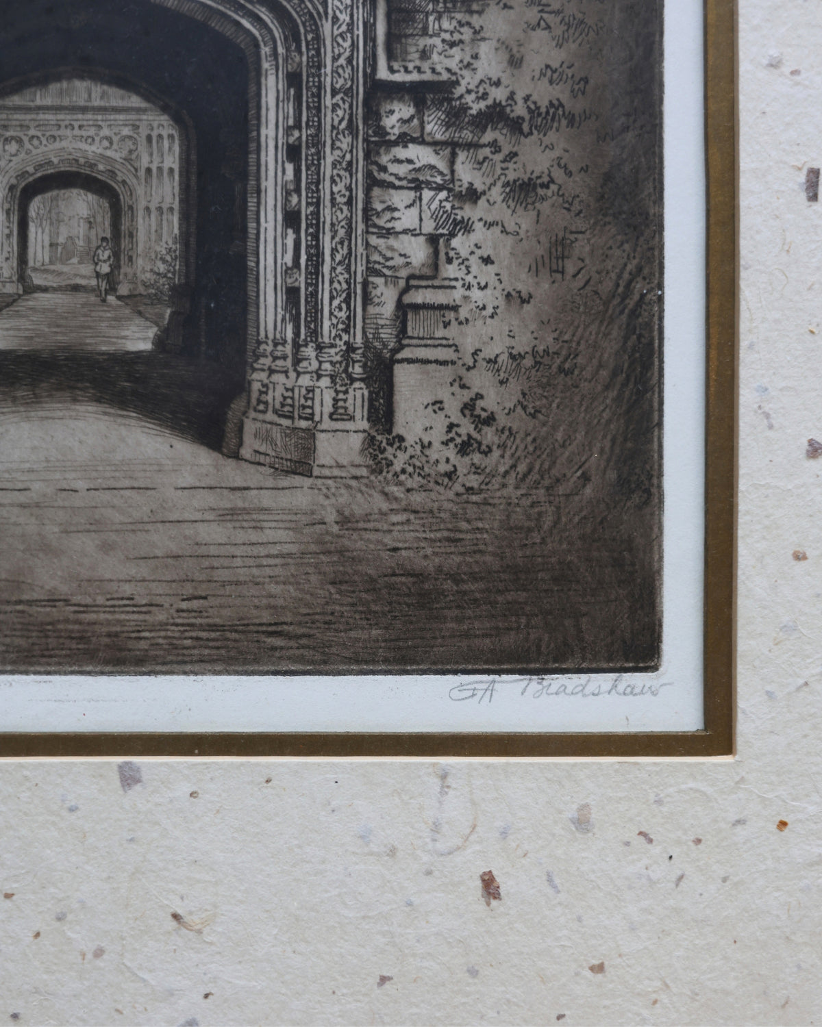 “Arch of the Library, Princeton” Signed Etching, George A. Bradshaw-4