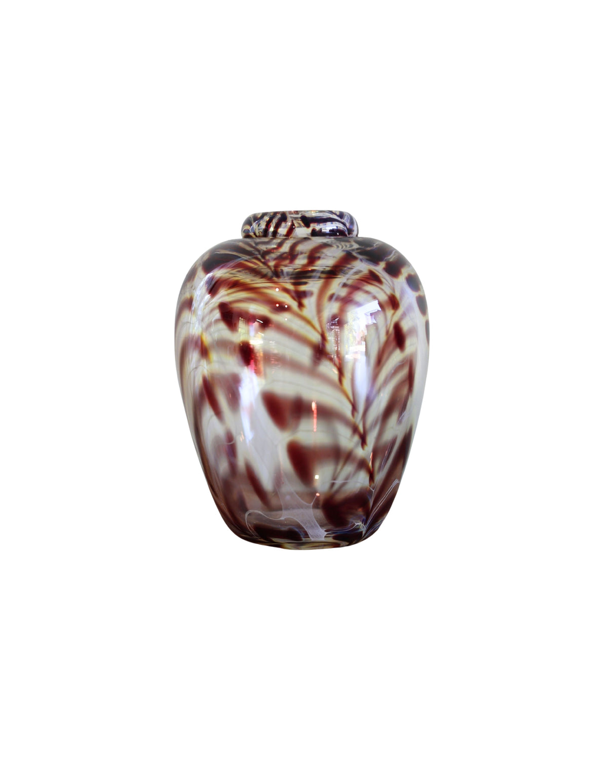 Hand-Blown Feathered Art Glass Vase, Signed