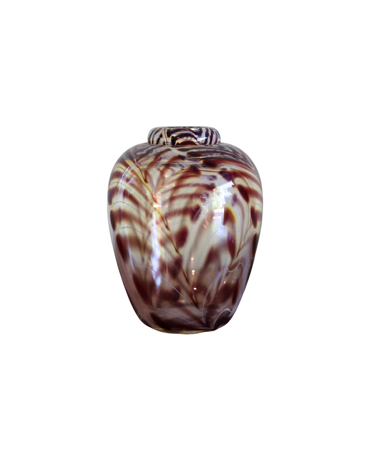 Hand-Blown Feathered Art Glass Vase, Signed