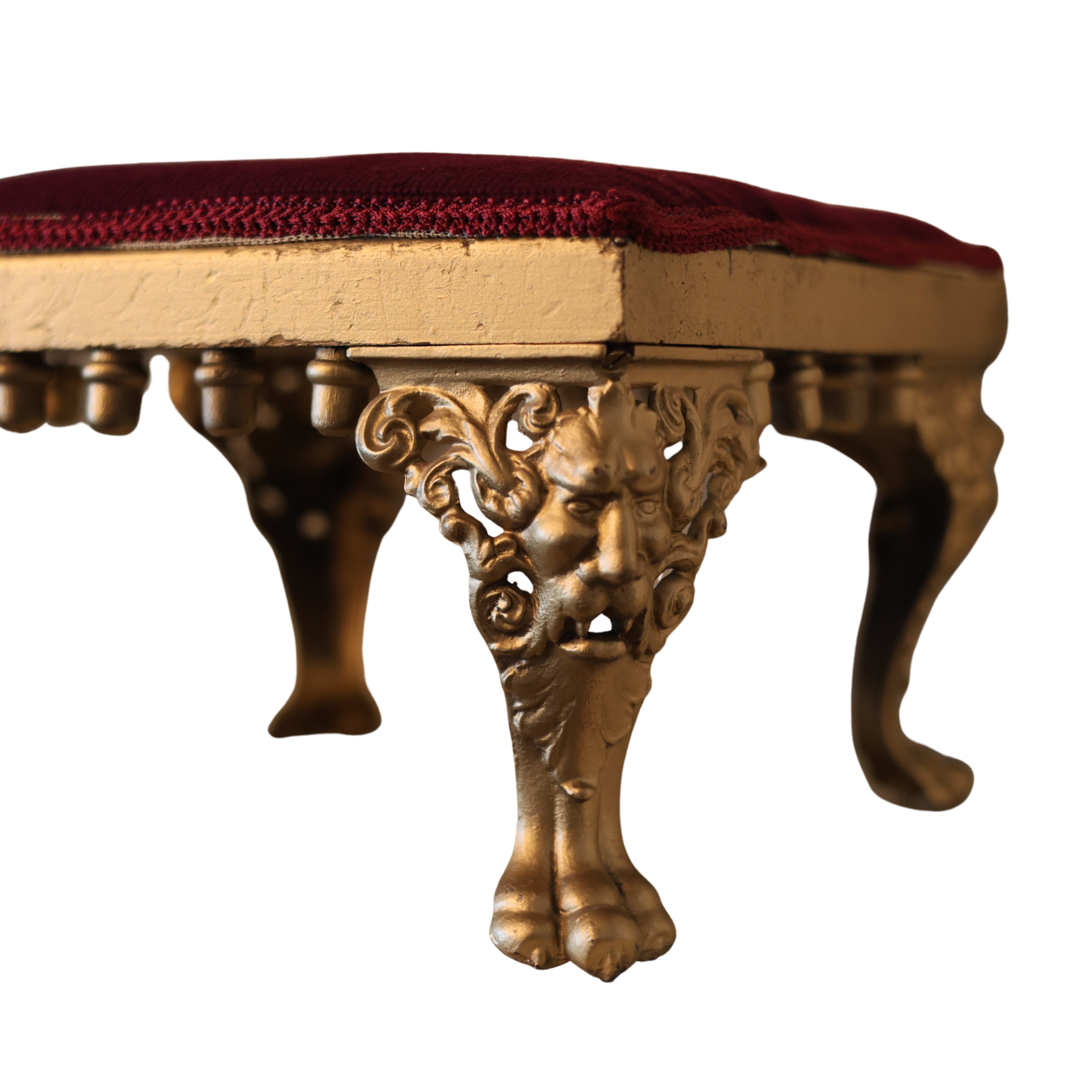 Crimson Needlepoint Stool with Lion Mask Legs