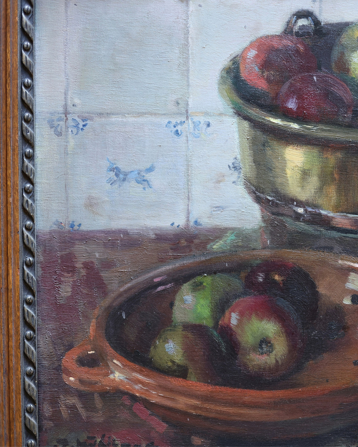 Provincial Delft Tile Still Life with Apples, Oil Painting-4