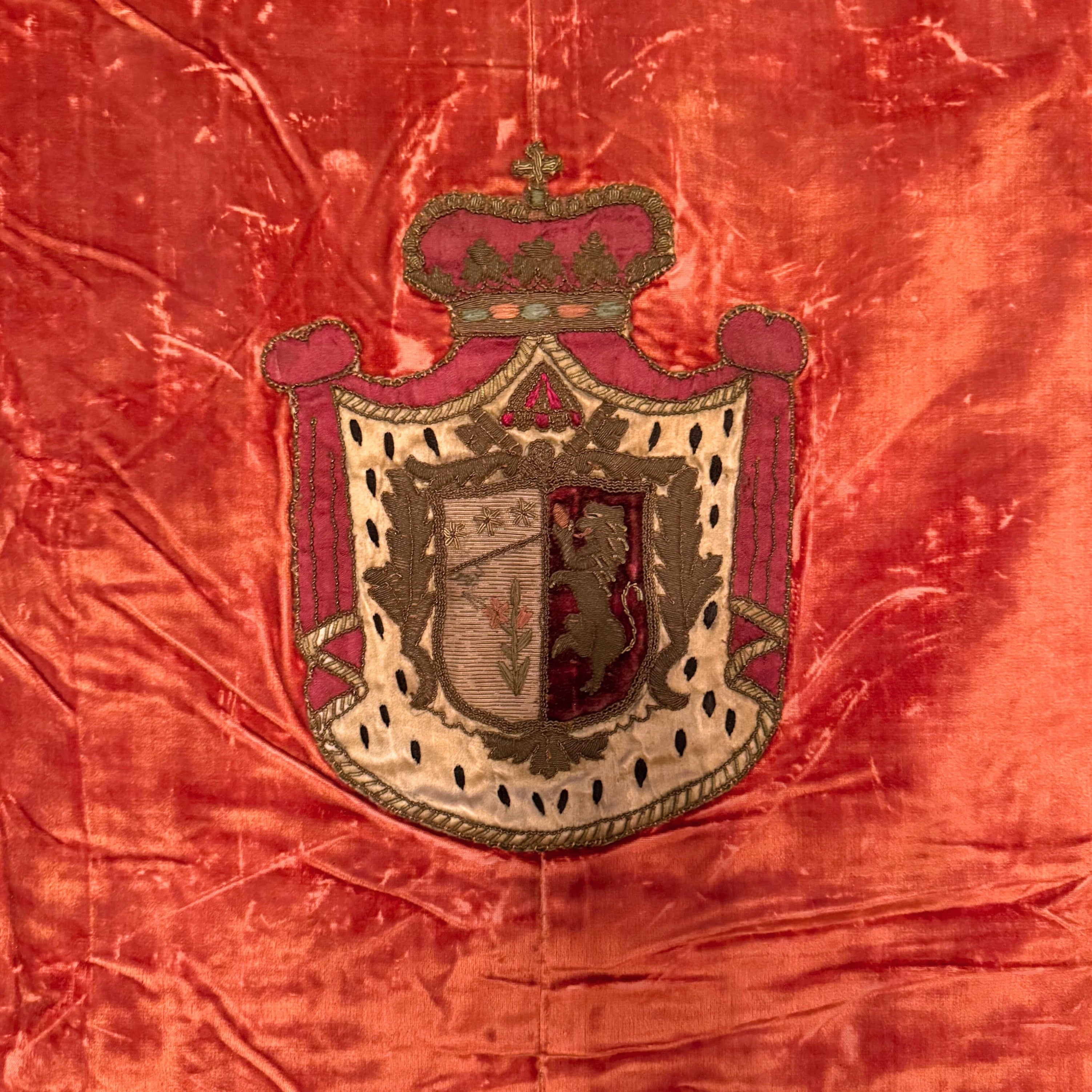 18th c. Velvet Wall Hanging with Heraldic Crest