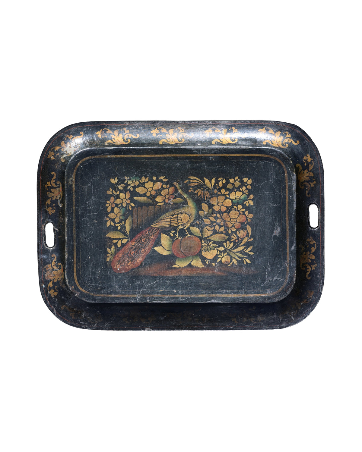 Stenciled Painted Peacock Toleware Tray-2