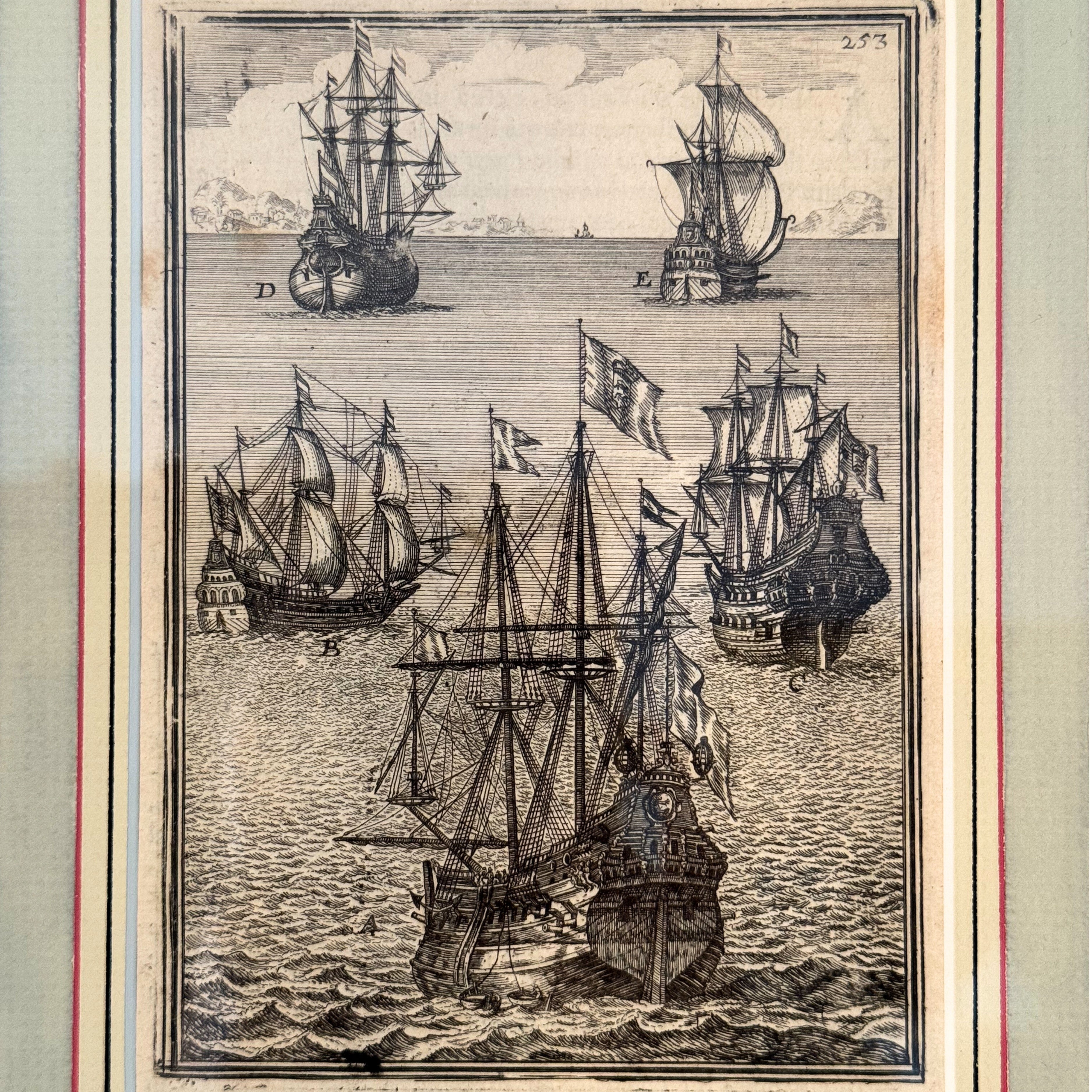 17th c. Naval Ships Copperplate Engraving