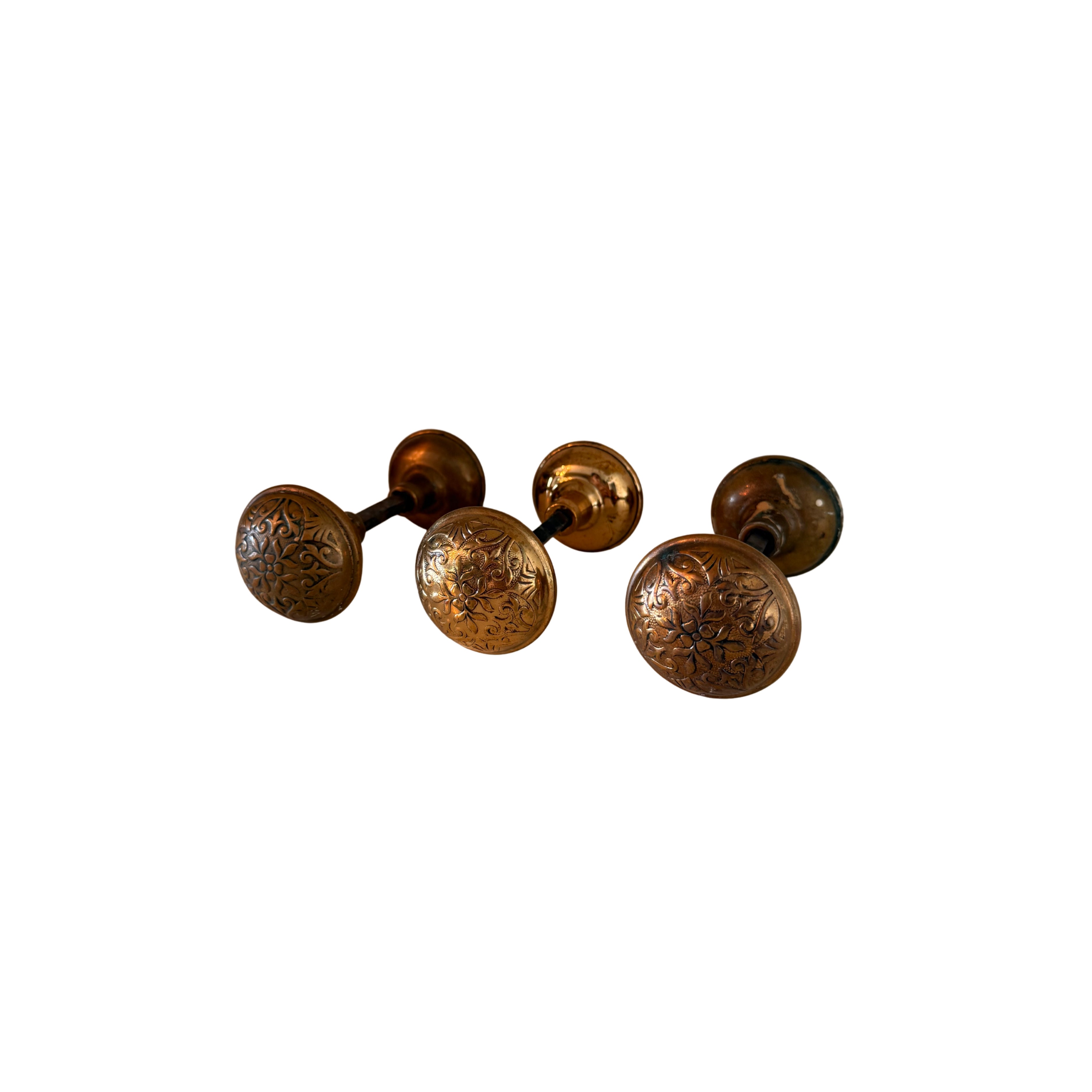 Embossed Brass Door Knob Trio