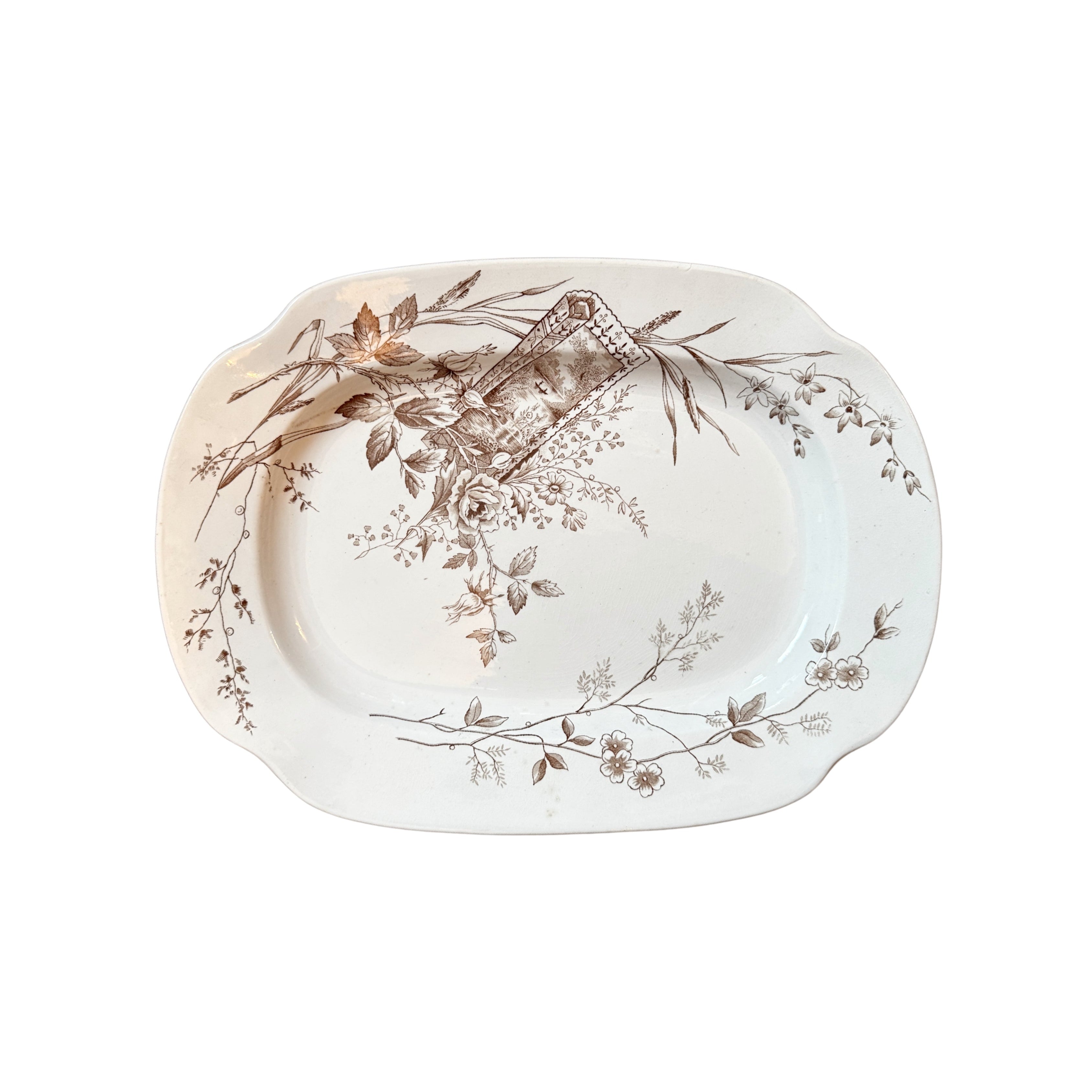 English Platter with Scroll and Botanical Motif