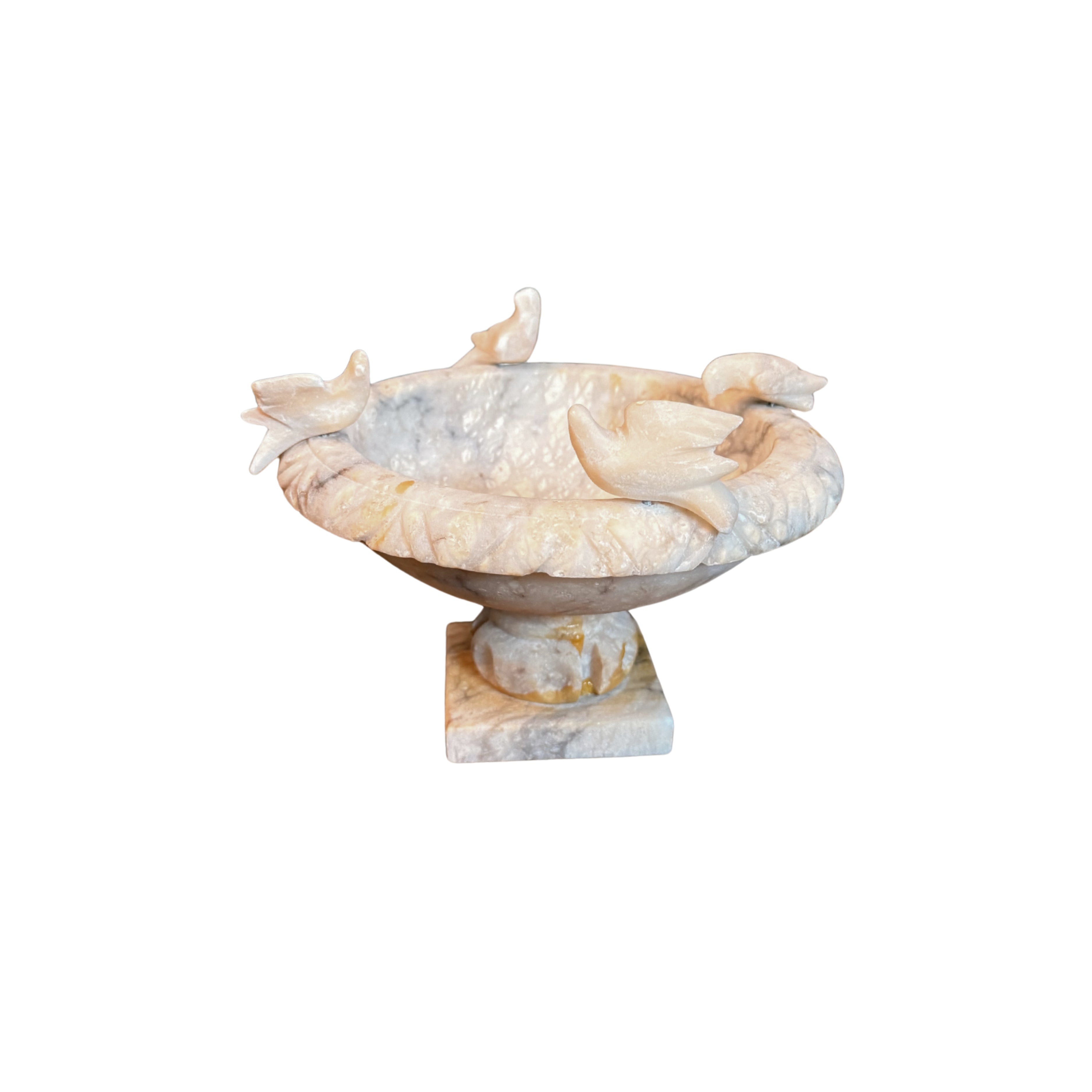 Alabaster Bird Bath with Carved Birds