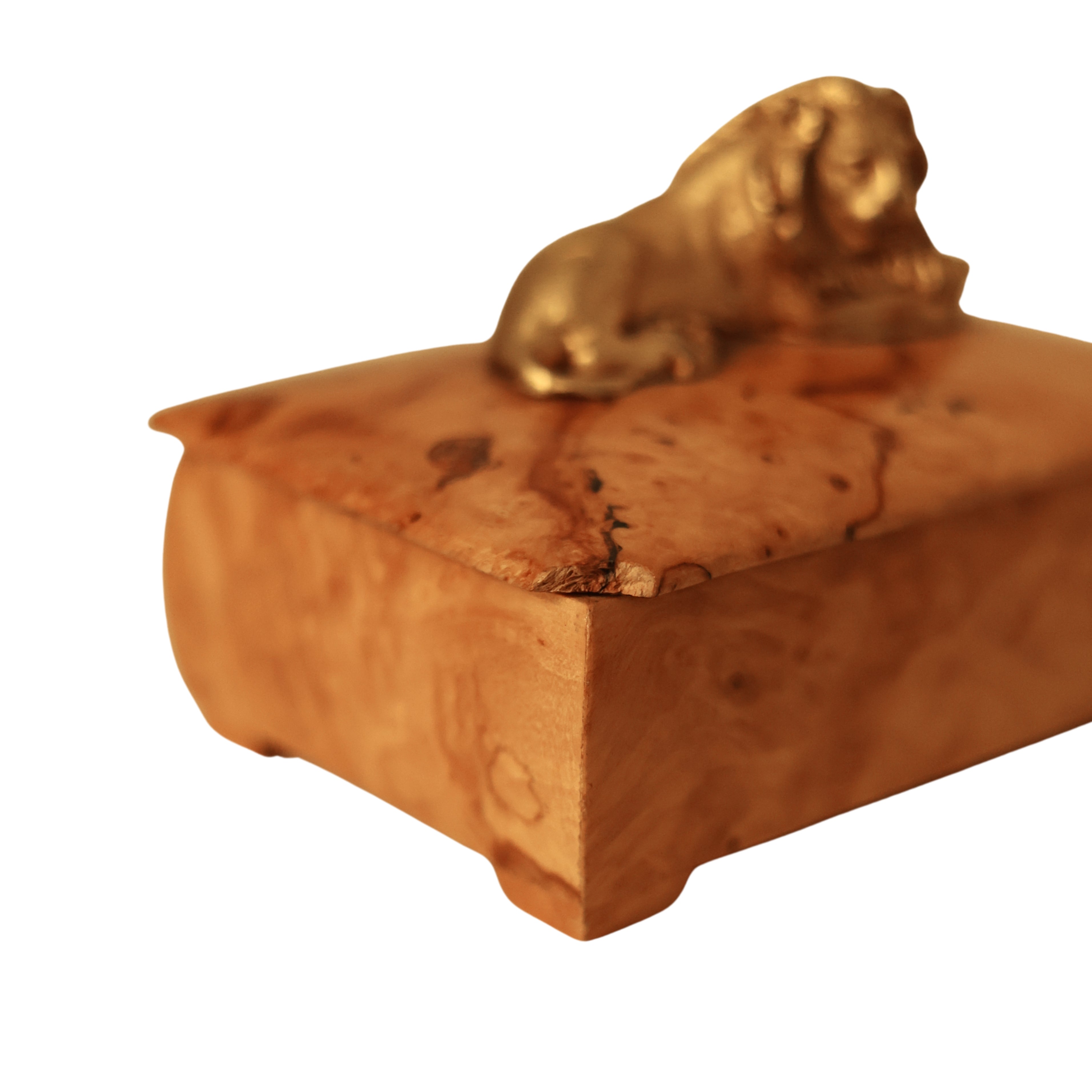 Burl Trinket Box with Lion Finial