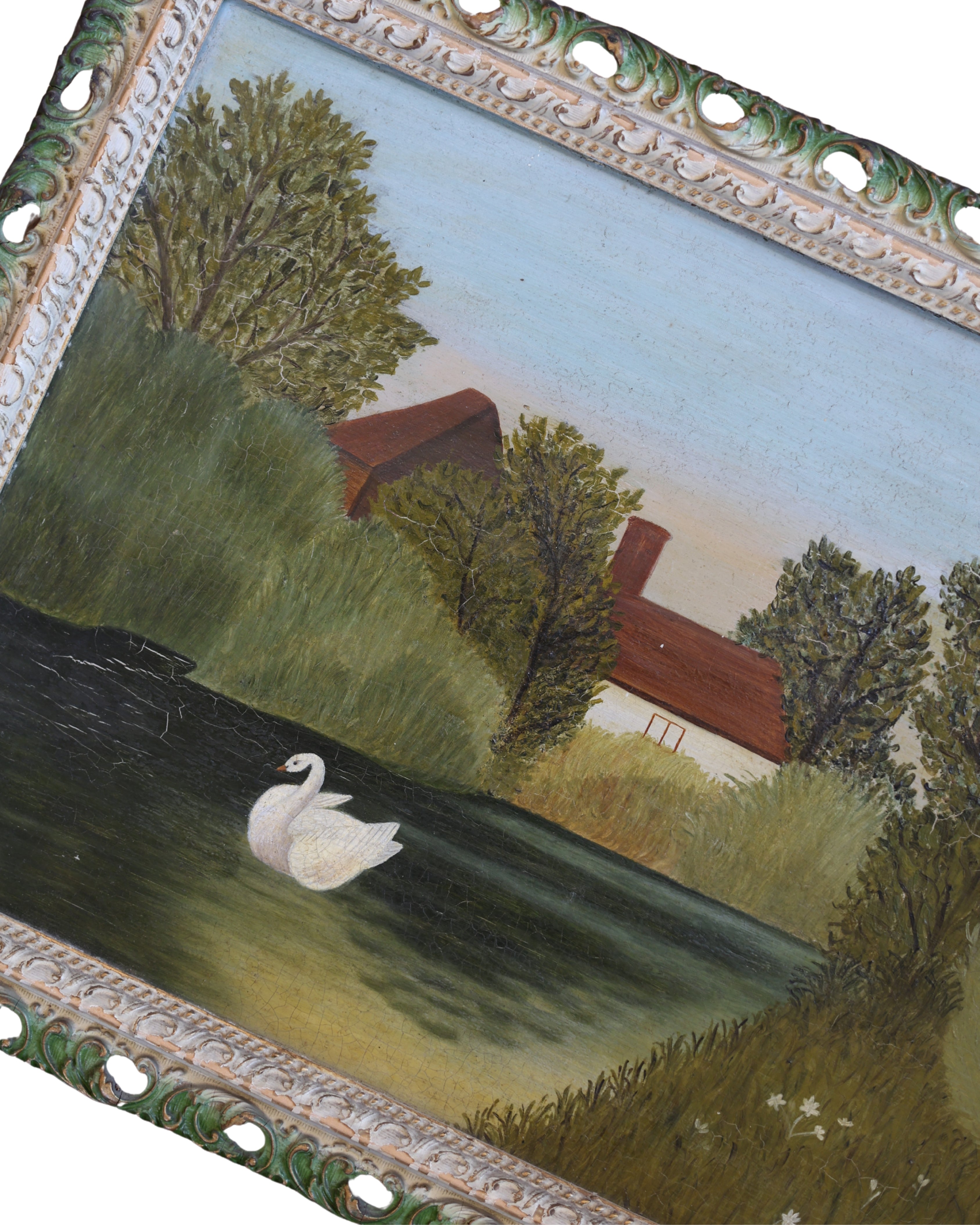 Folk Art Landscape Painting with Swan-5