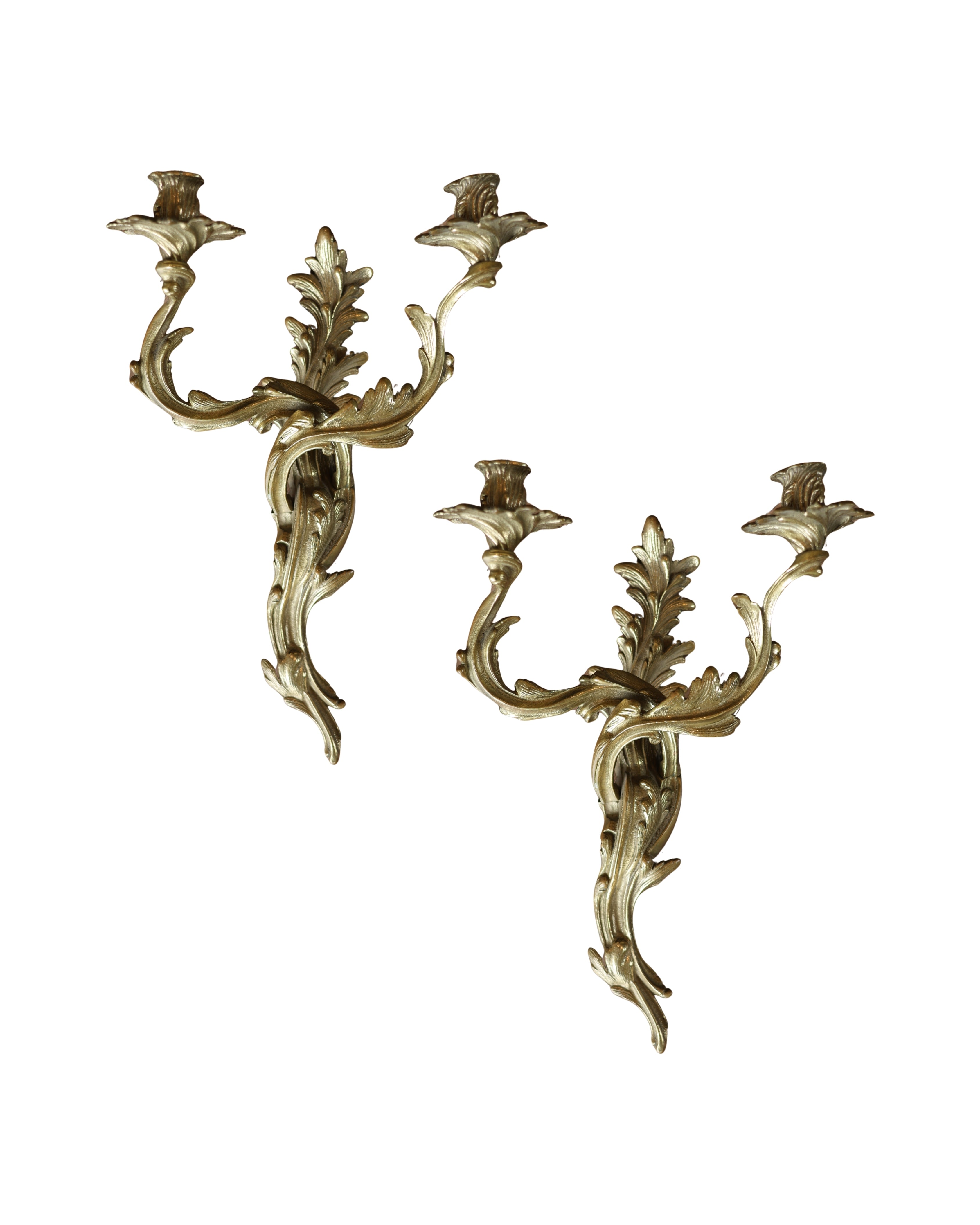 Louis XV Style Gilt Bronze Two-Light Wall Sconces-1