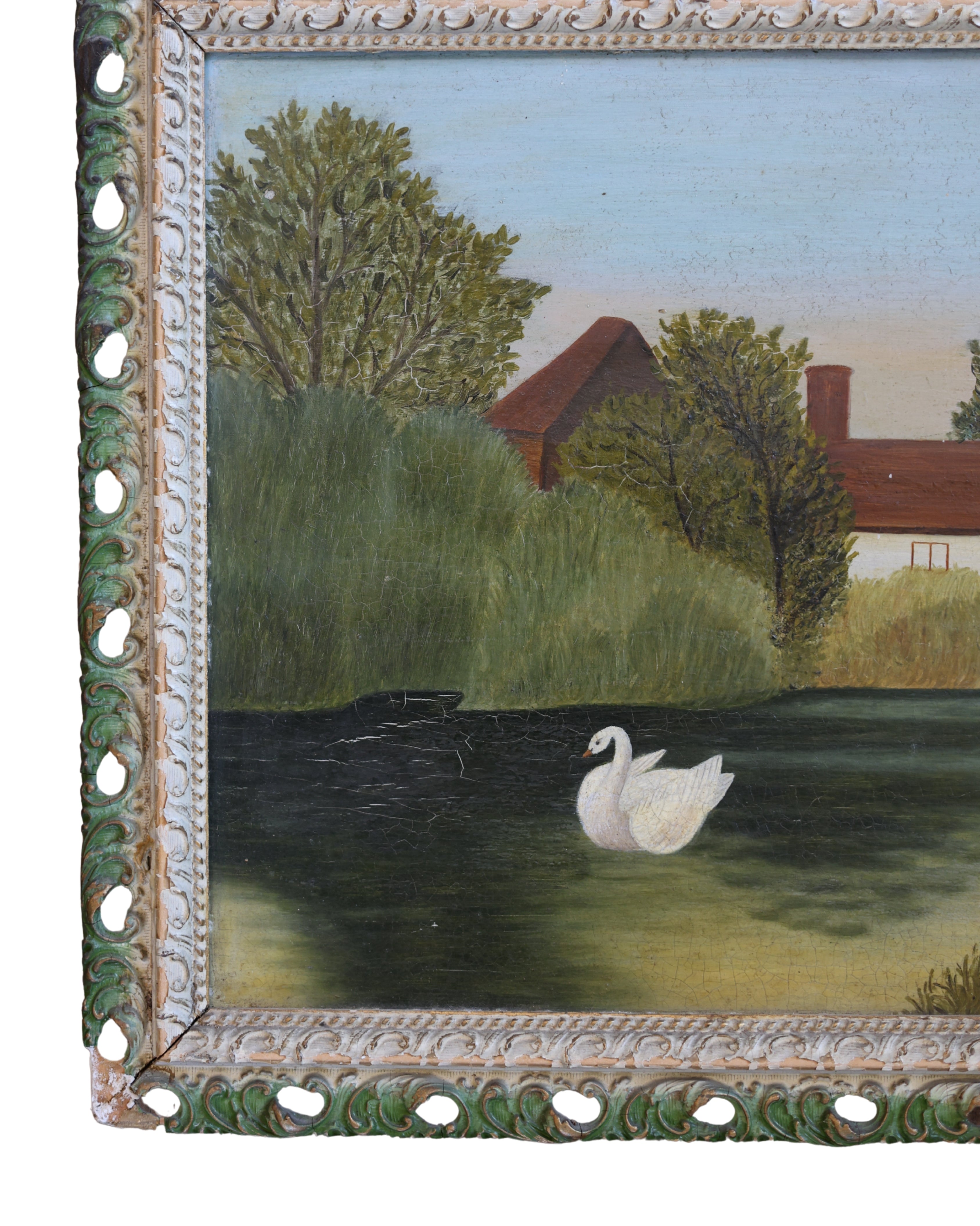 Folk Art Landscape Painting with Swan-4