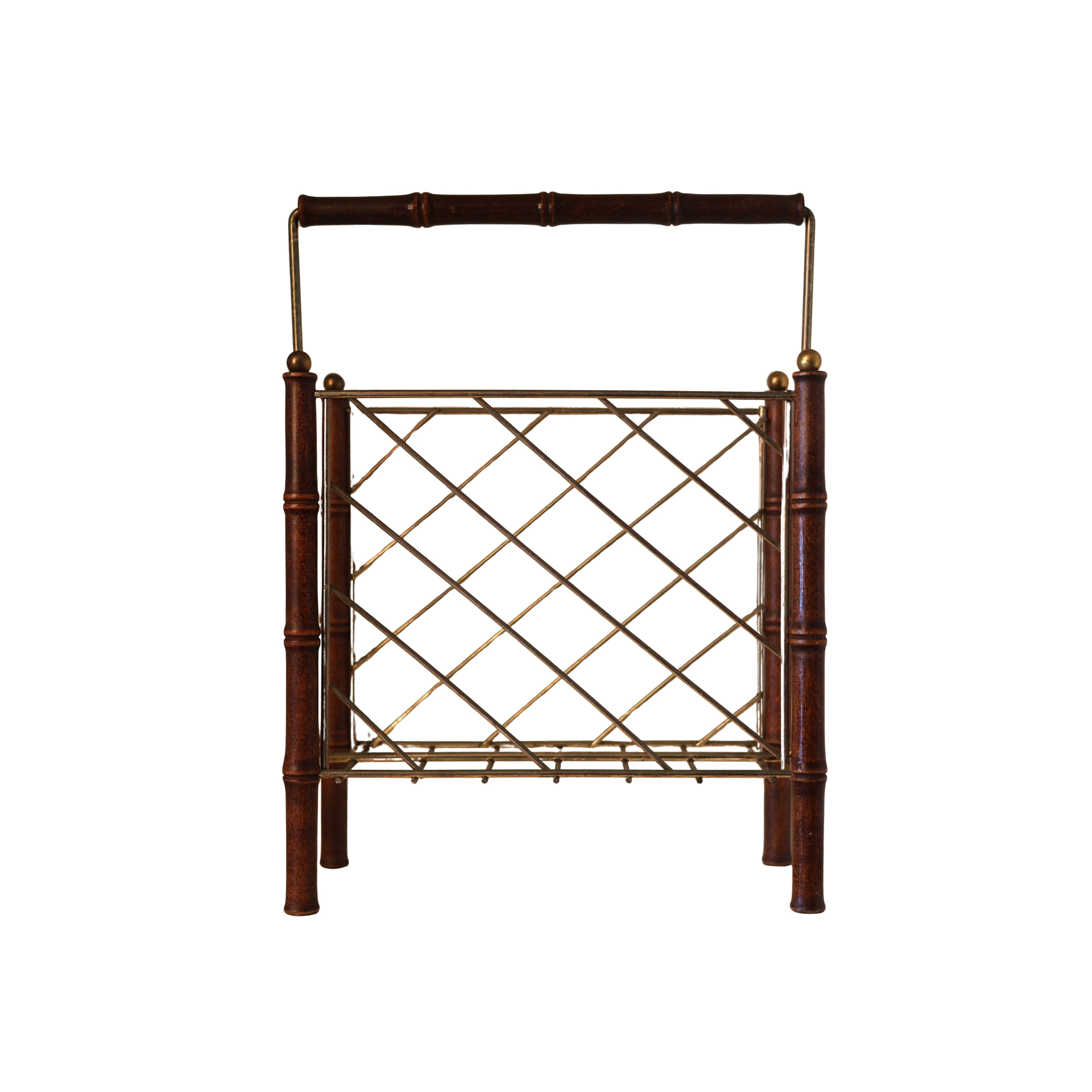 Bamboo-Style Wood & Brass Magazine Rack