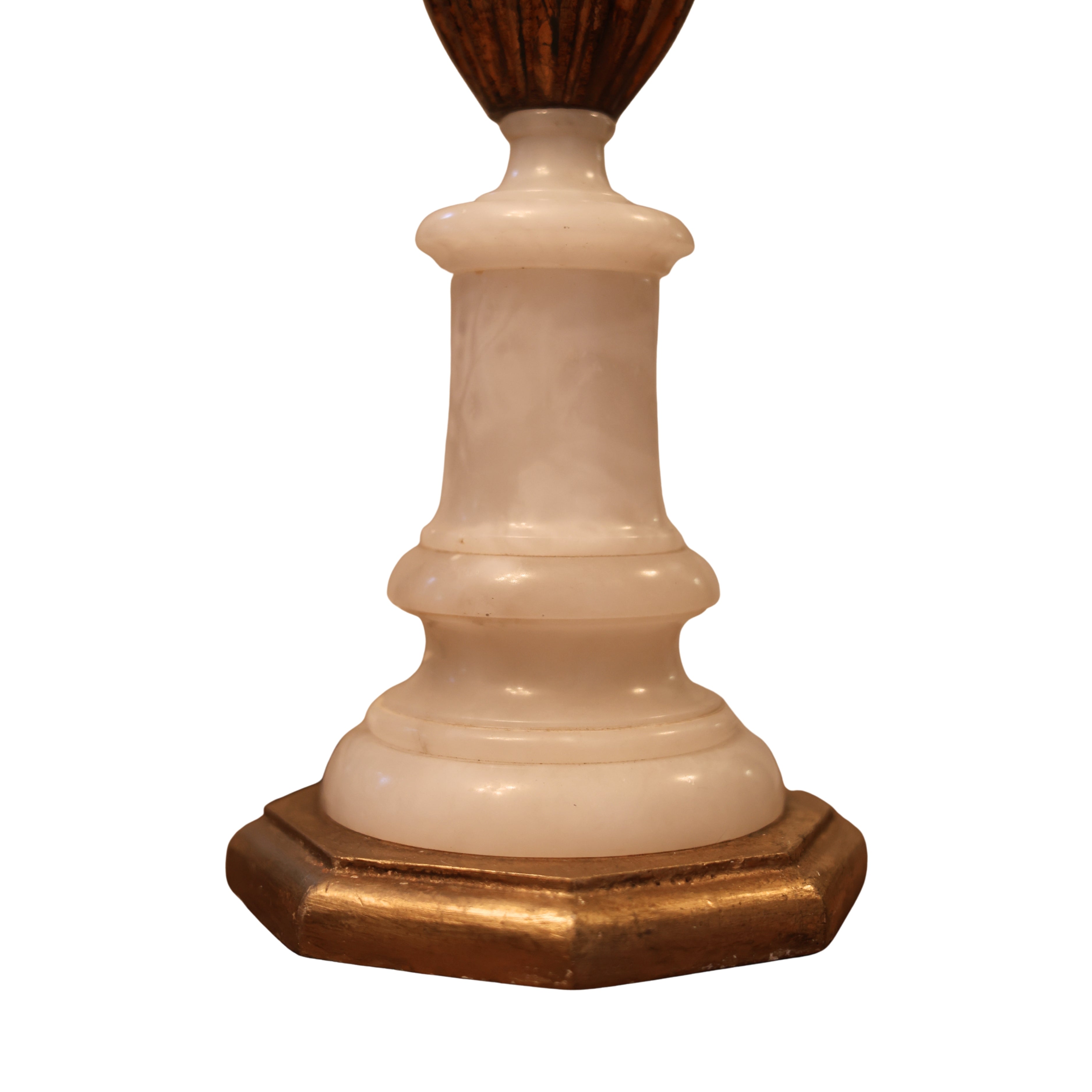 Carved Italian Alabaster and Wood Lotus Lamp