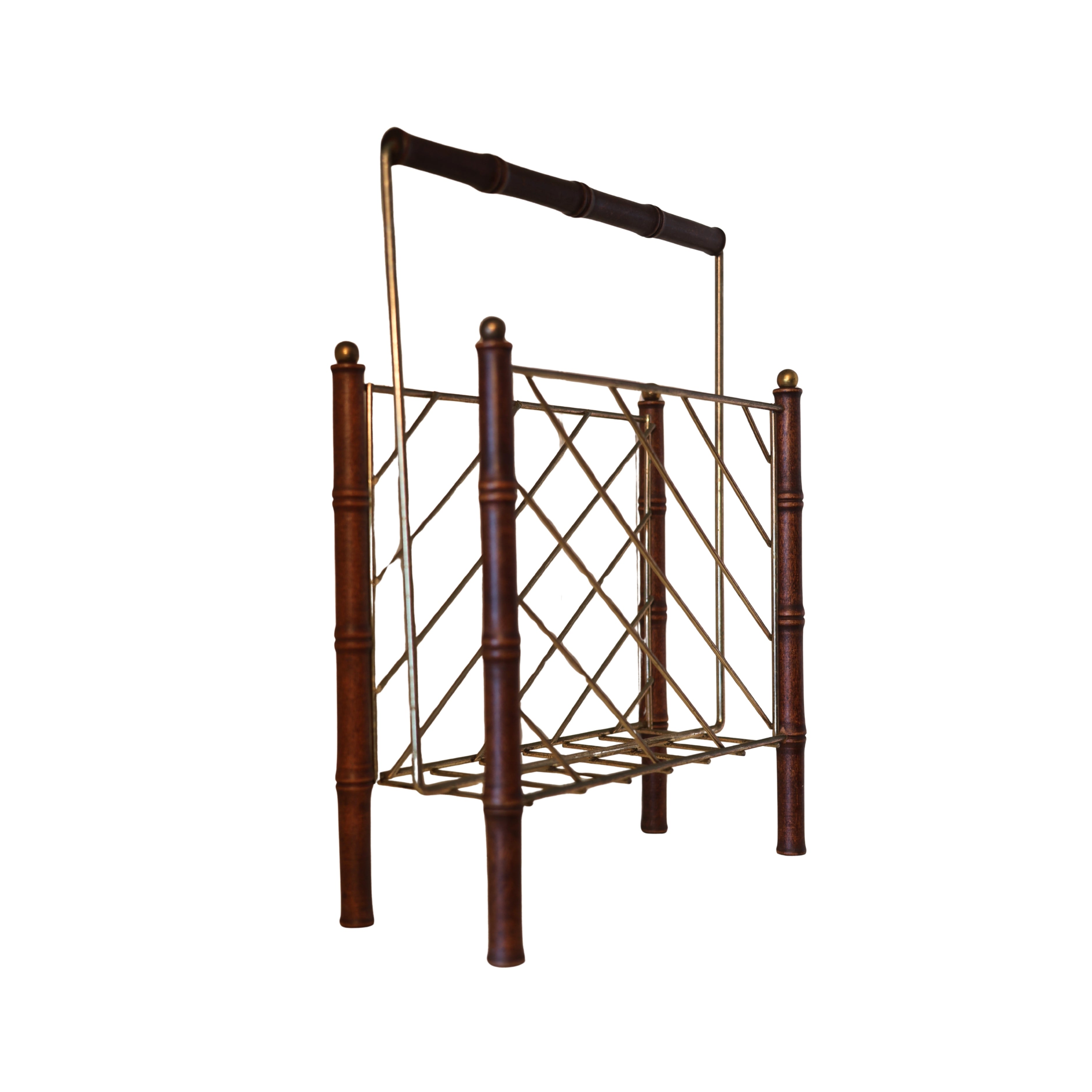 Bamboo-Style Wood & Brass Magazine Rack