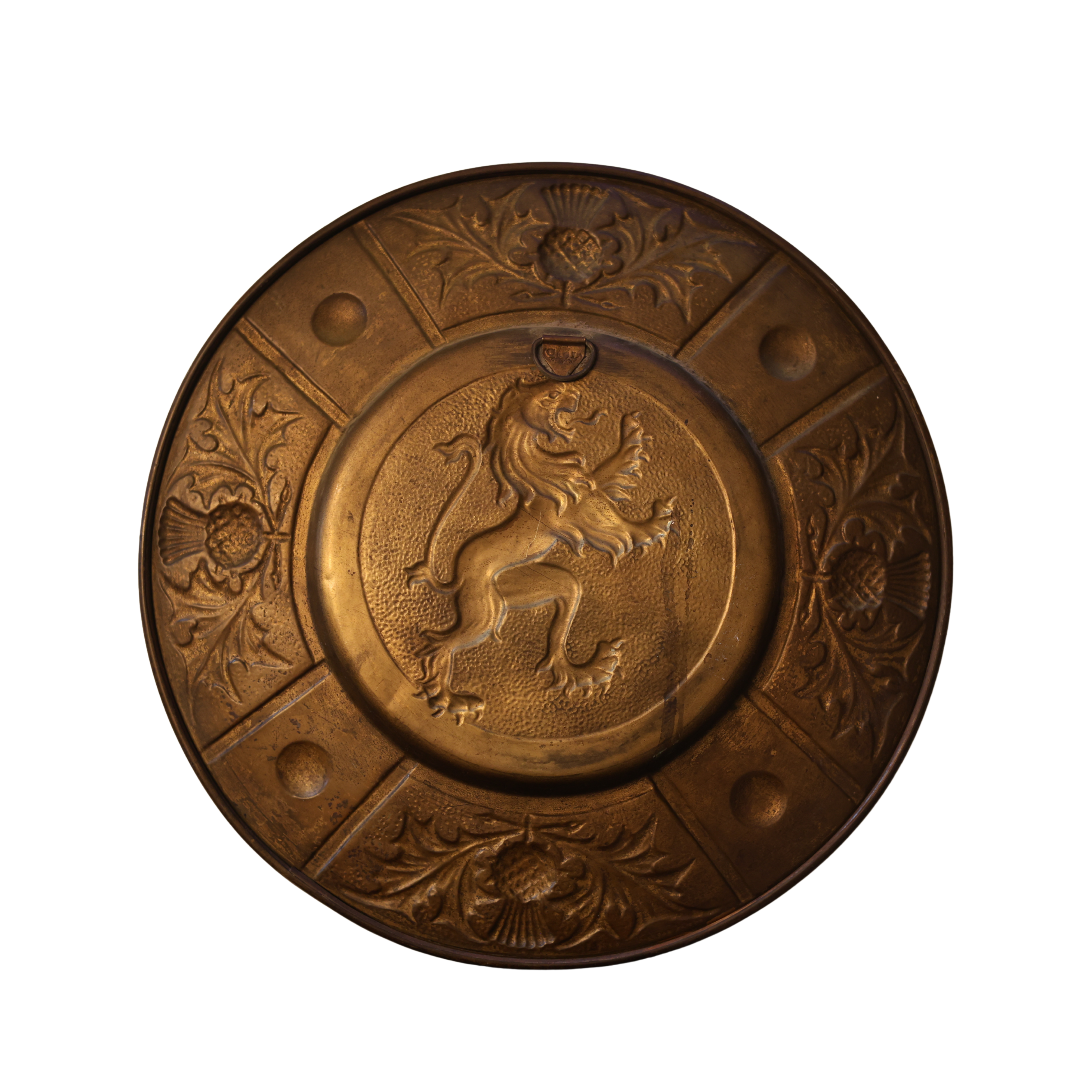 Repoussé Brass Charger with Lion Motif