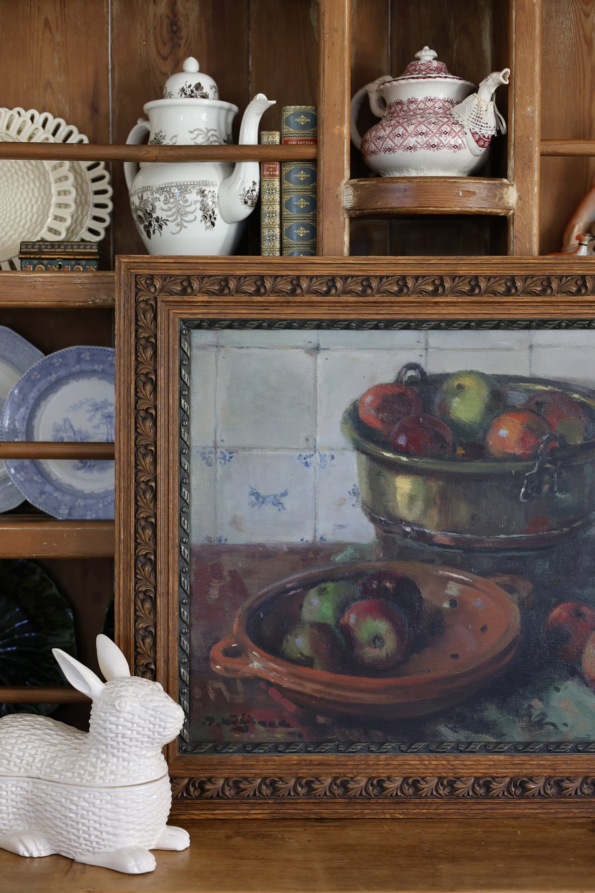 Provincial Delft Tile Still Life with Apples, Oil Painting-1