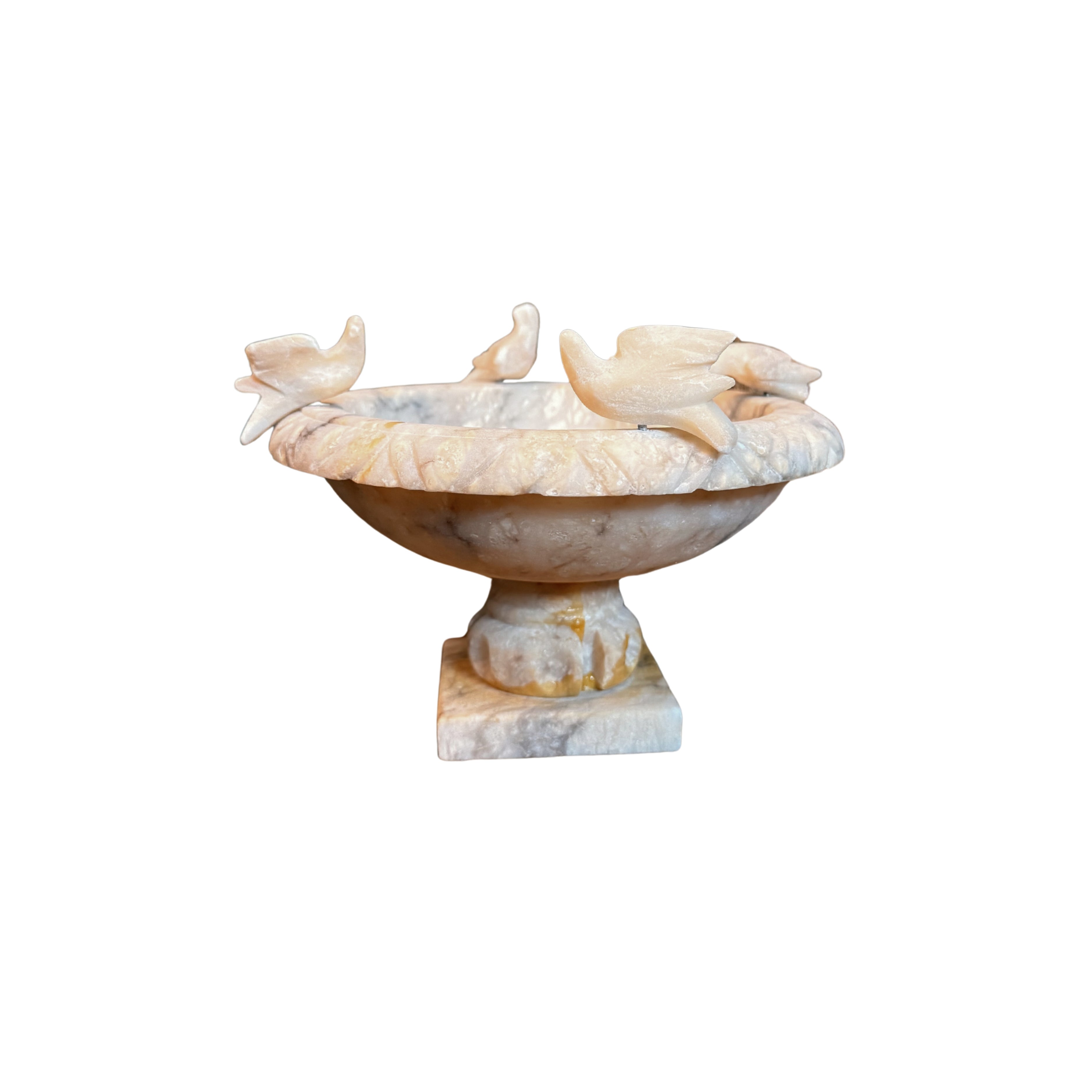 Alabaster Bird Bath with Carved Birds