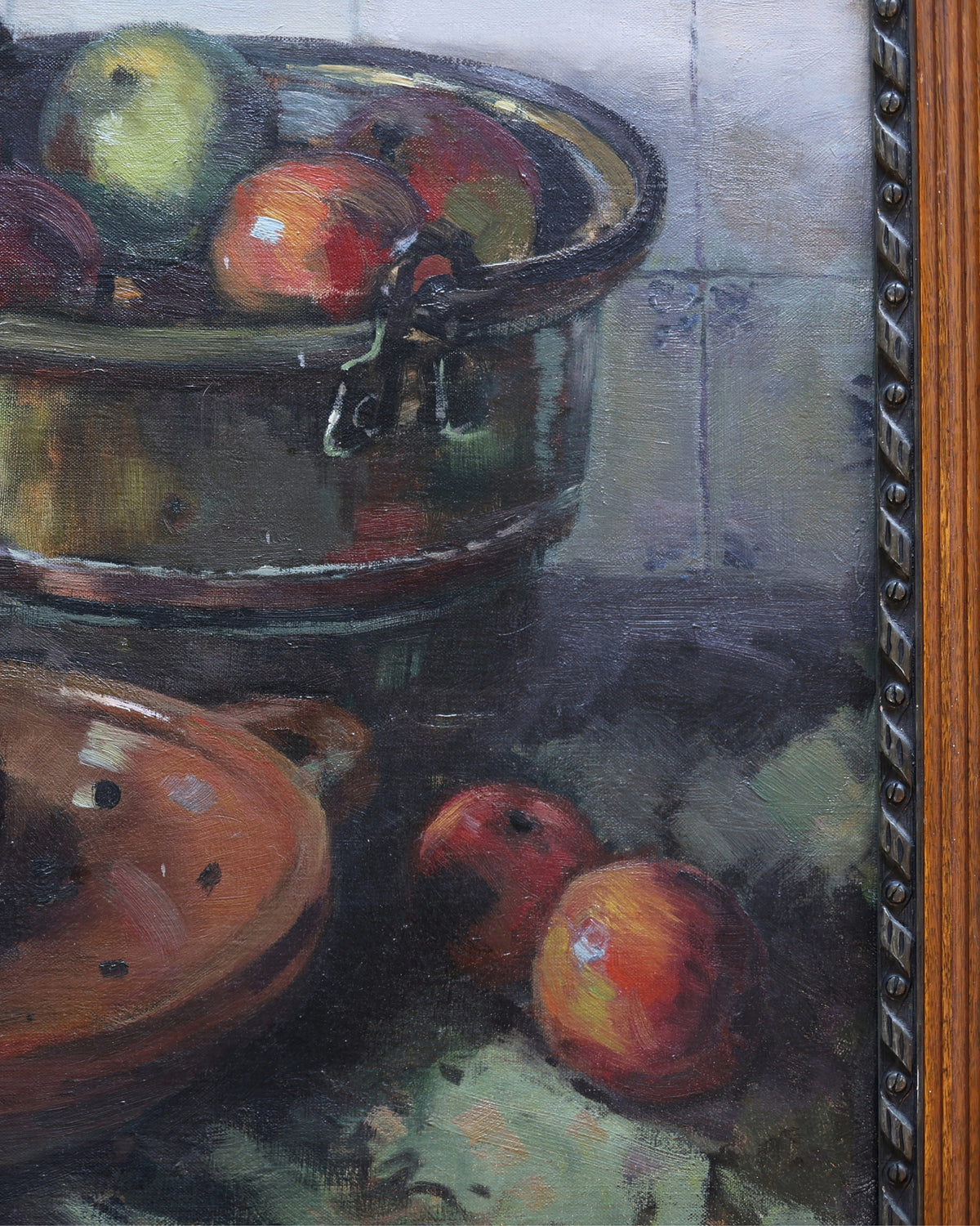 Provincial Delft Tile Still Life with Apples, Oil Painting-5