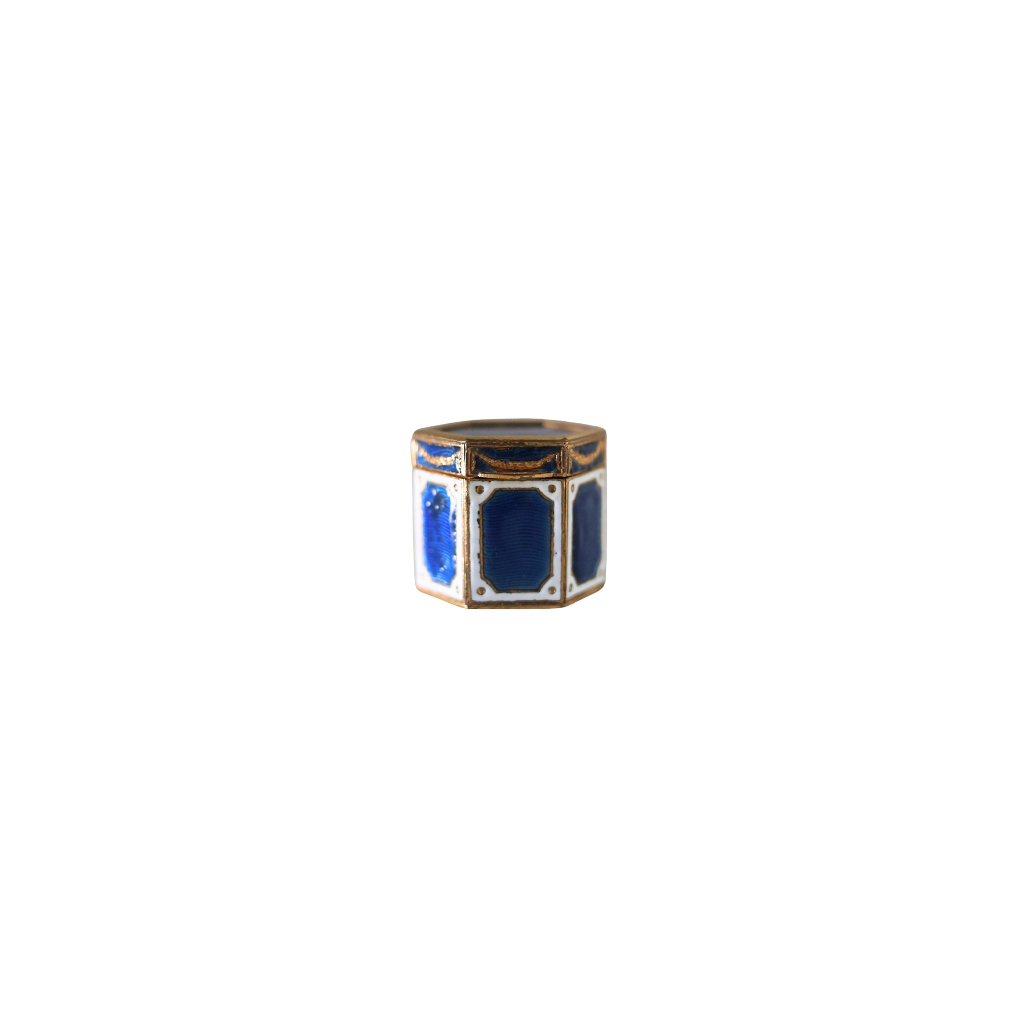 Blue & White Enamel Hexagonal Pill Box