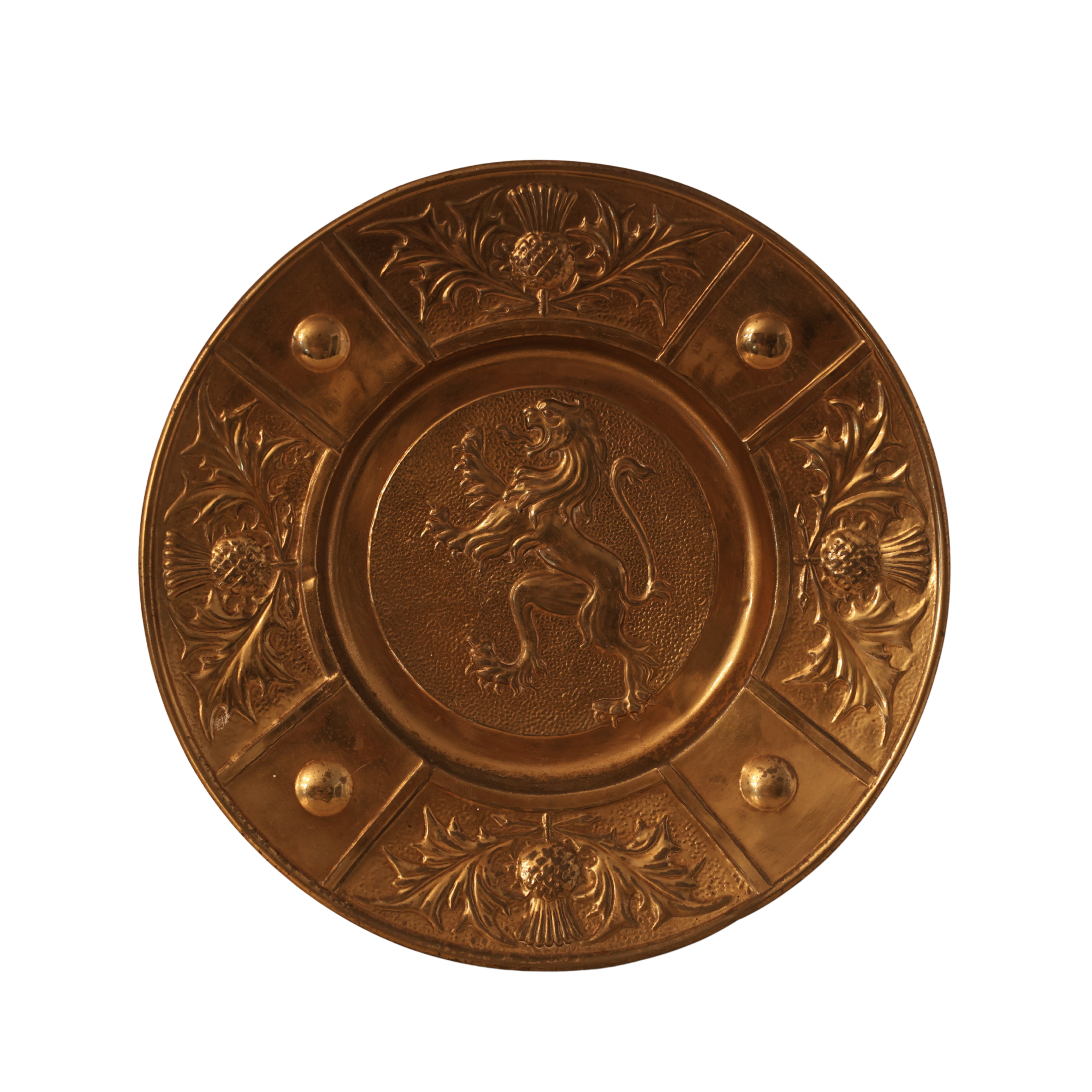 Repoussé Brass Charger with Lion Motif