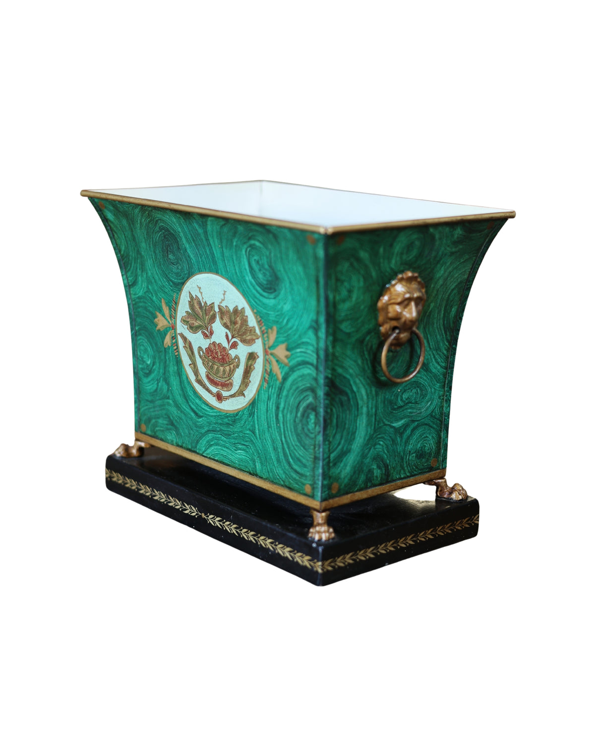 Faux Malachite-Painted Tole Cachepot-3
