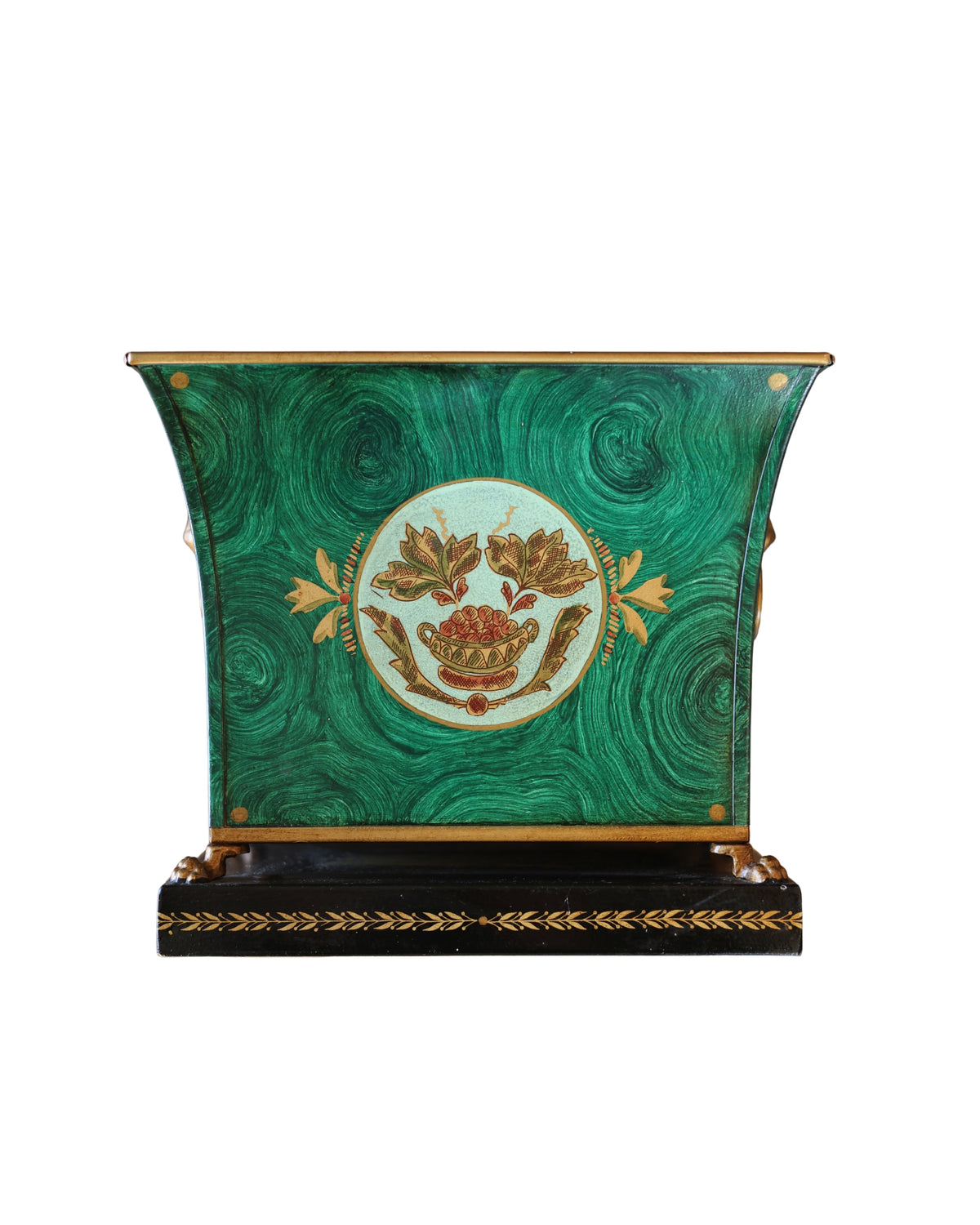 Faux Malachite-Painted Tole Cachepot-1