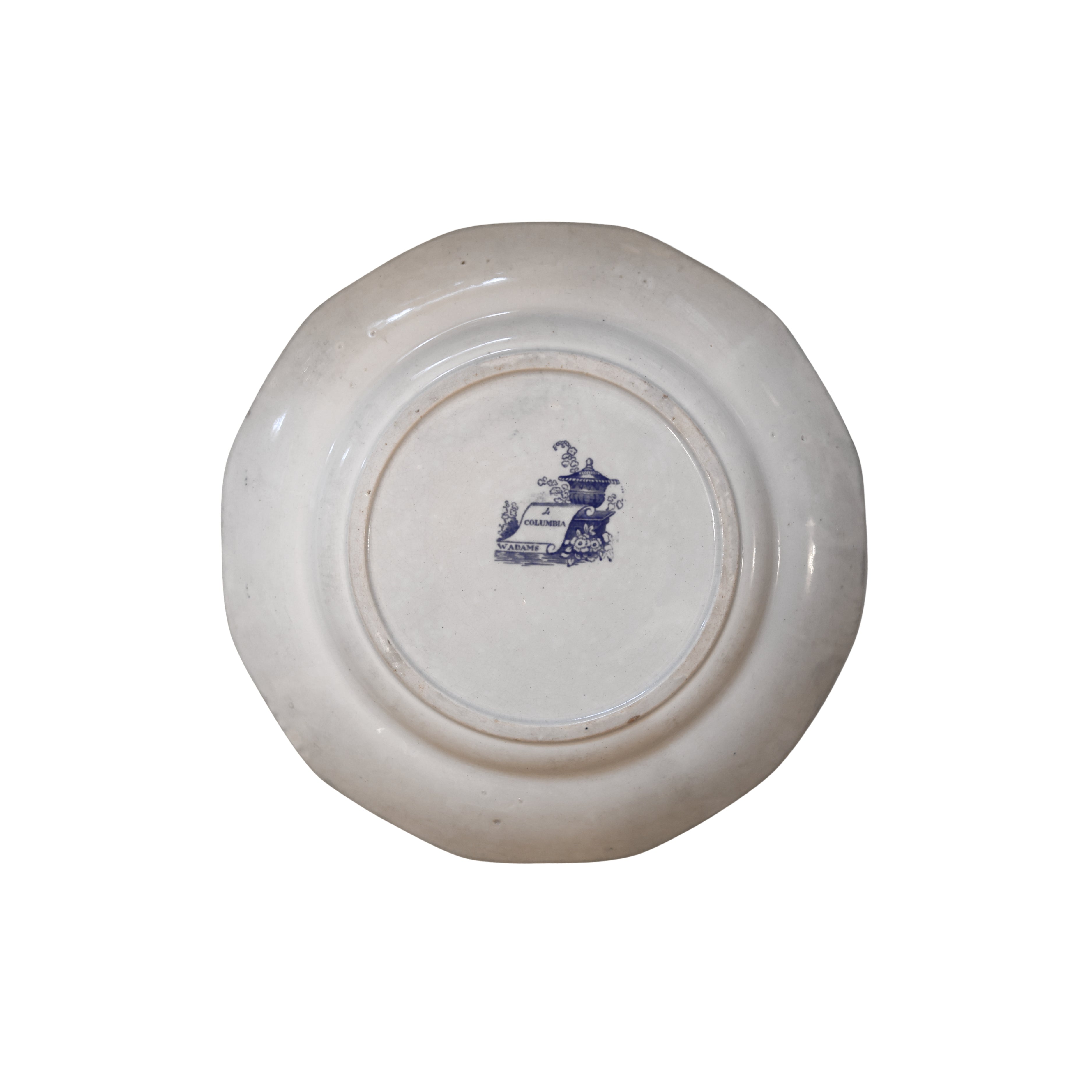“Columbia” by W. Adams Blue Transferware Plate