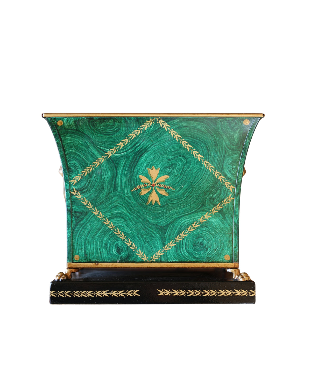 Faux Malachite-Painted Tole Cachepot-2