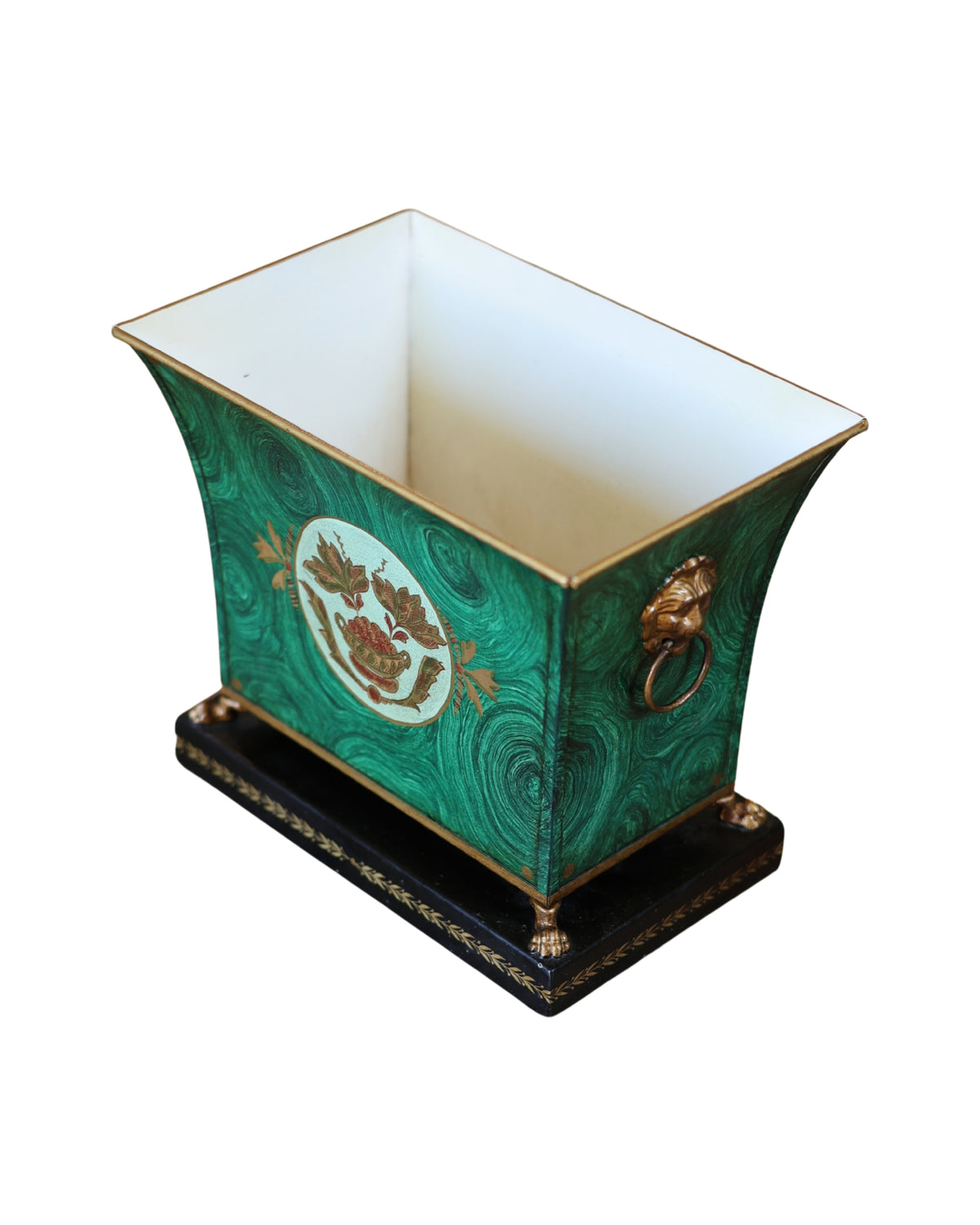 Faux Malachite-Painted Tole Cachepot-5