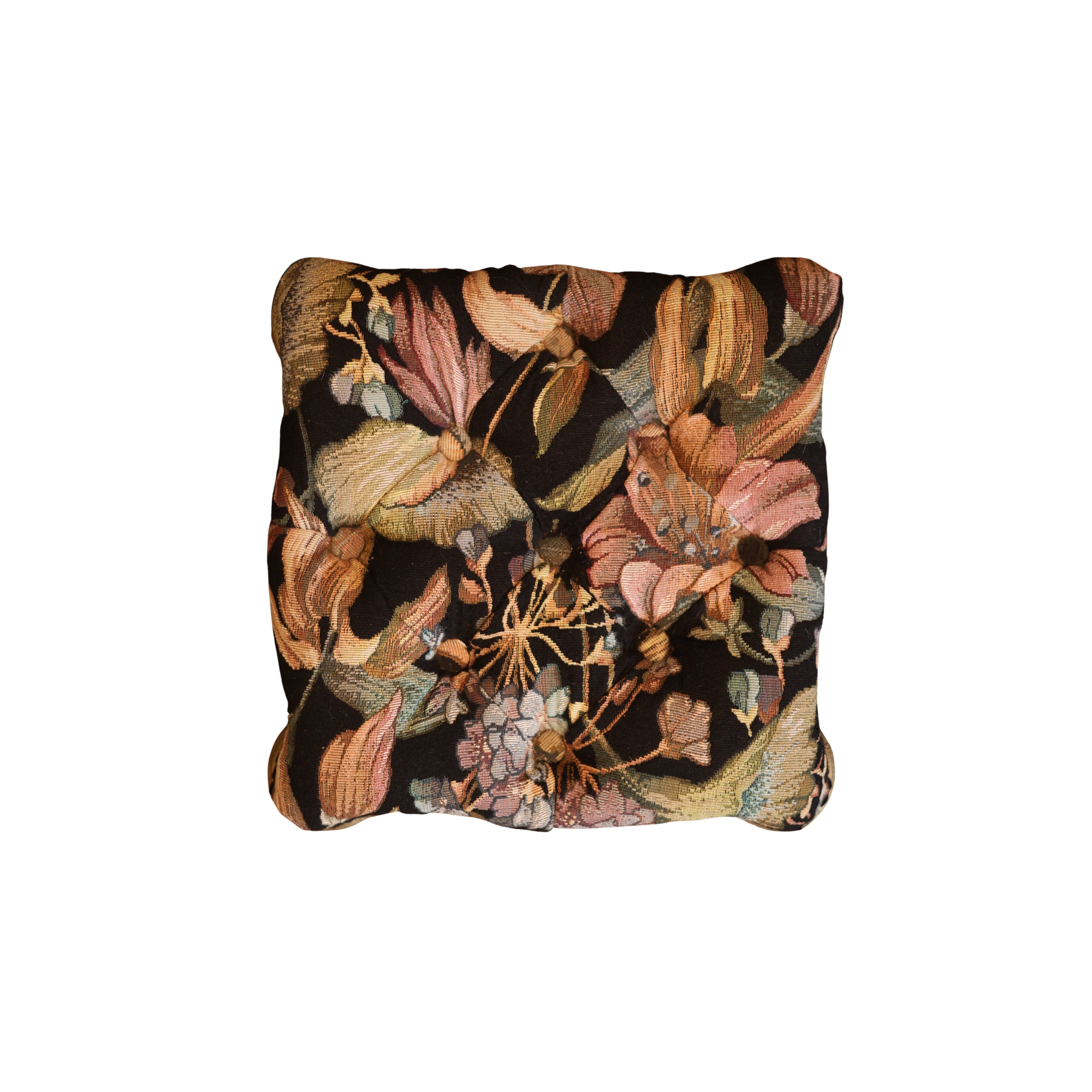 Floral Upholstered Gilt Iron Footstool