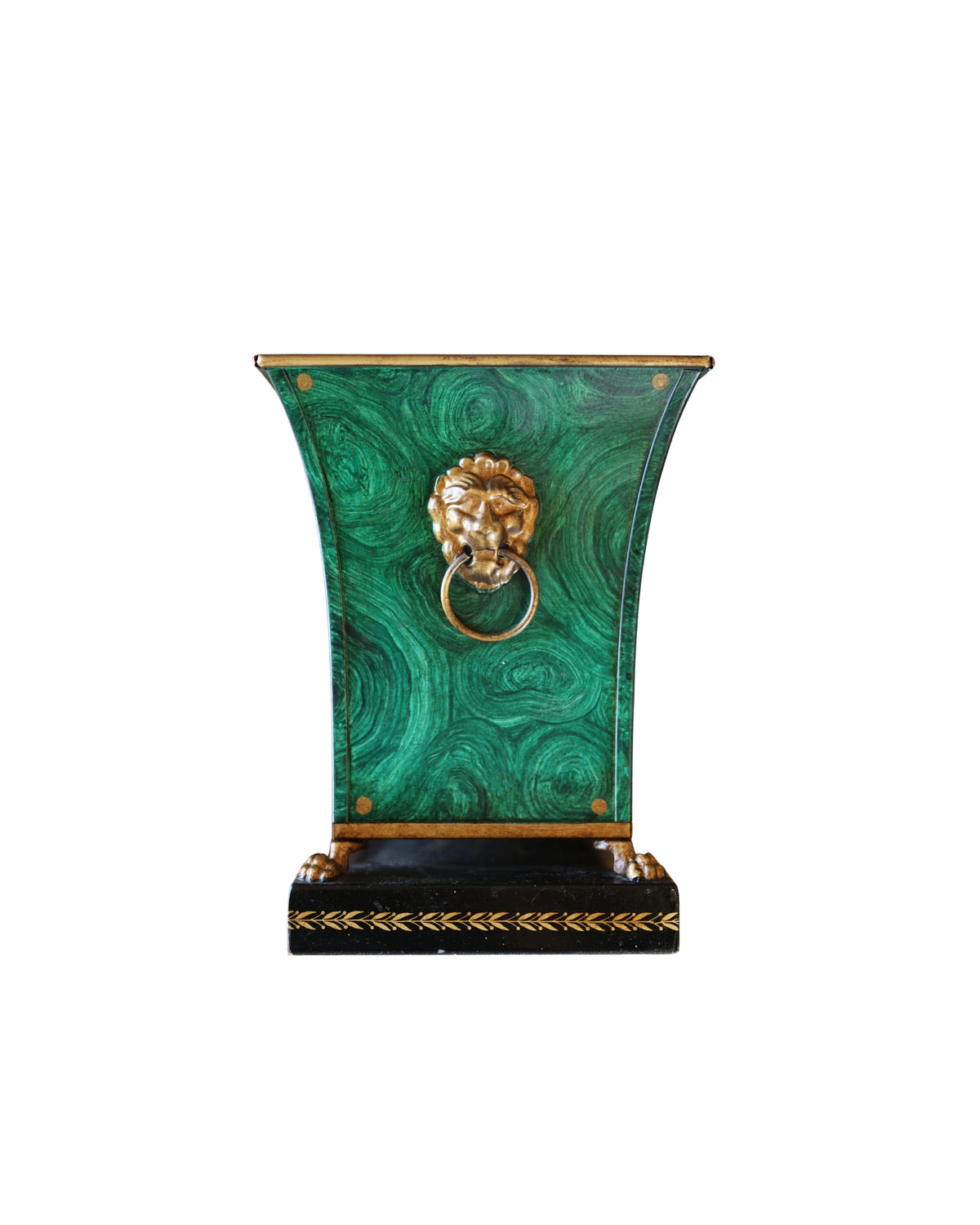 Faux Malachite-Painted Tole Cachepot-4