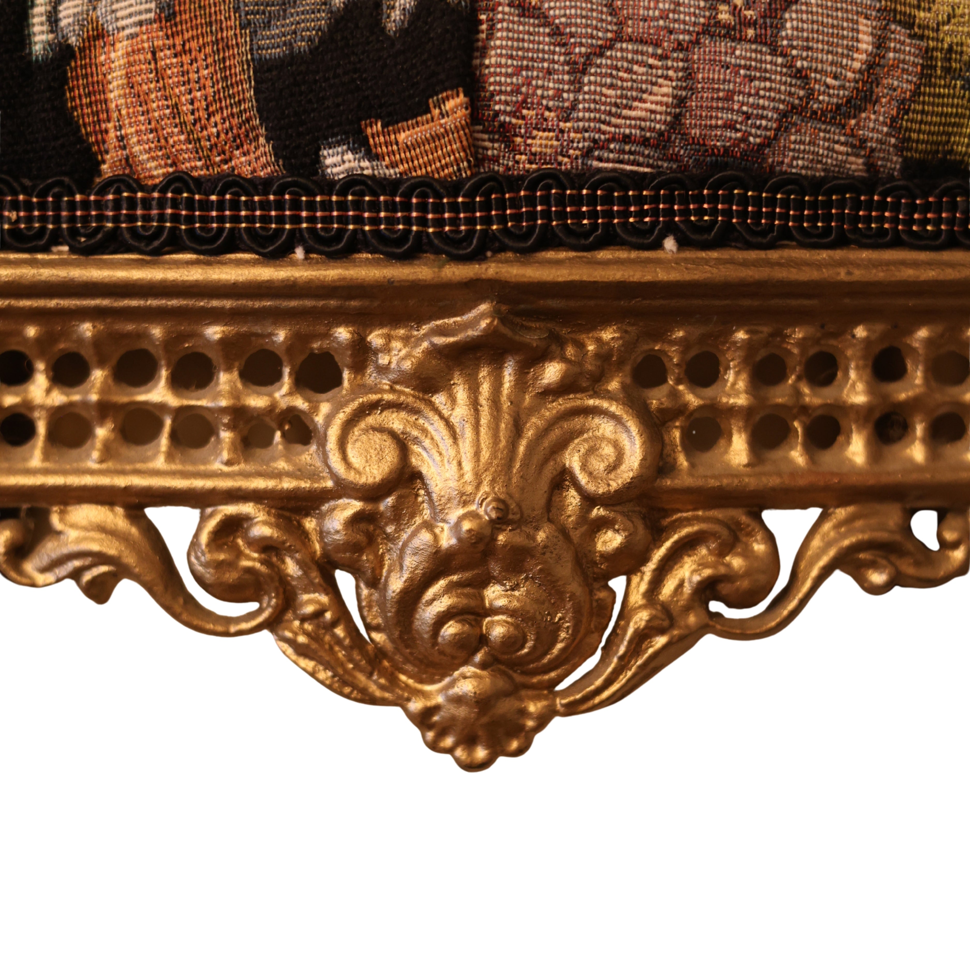Floral Upholstered Gilt Iron Footstool
