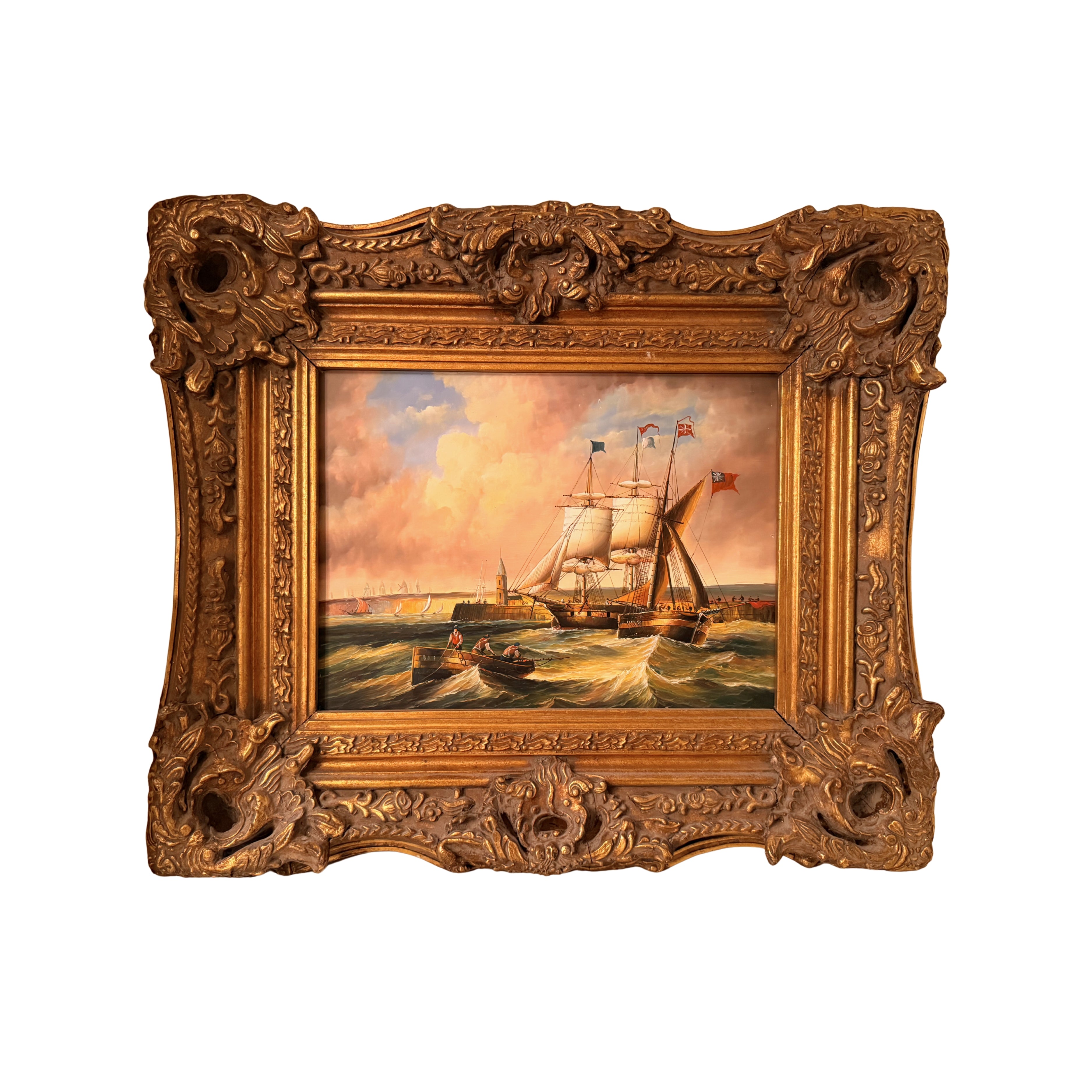 Maritime Oil Painting — Ships in Heavy Seas
