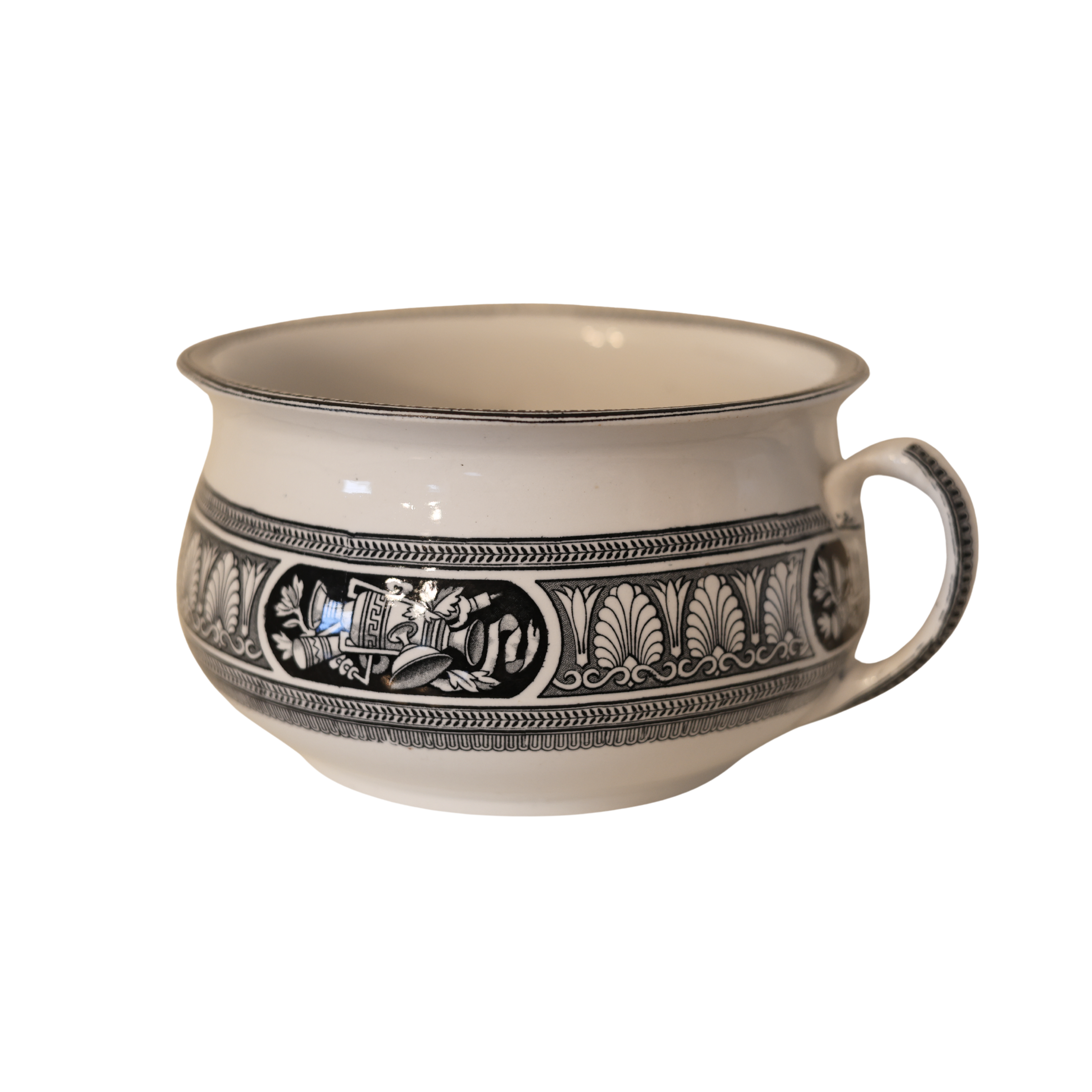 Neoclassical Black Transferware Chamber Vessel
