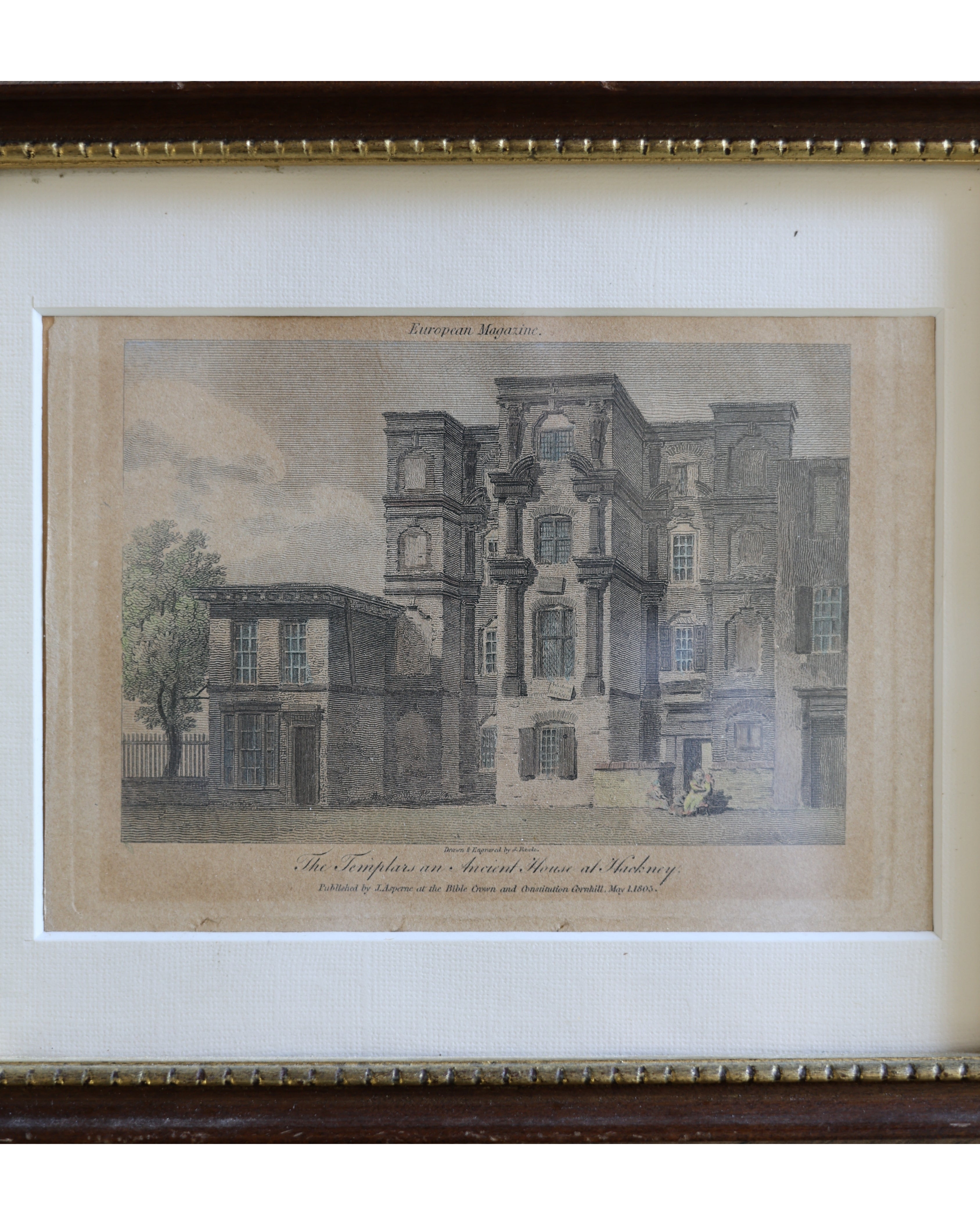 c.1803 Copperplate Engraving of The Templars' Ancient House at Hackney