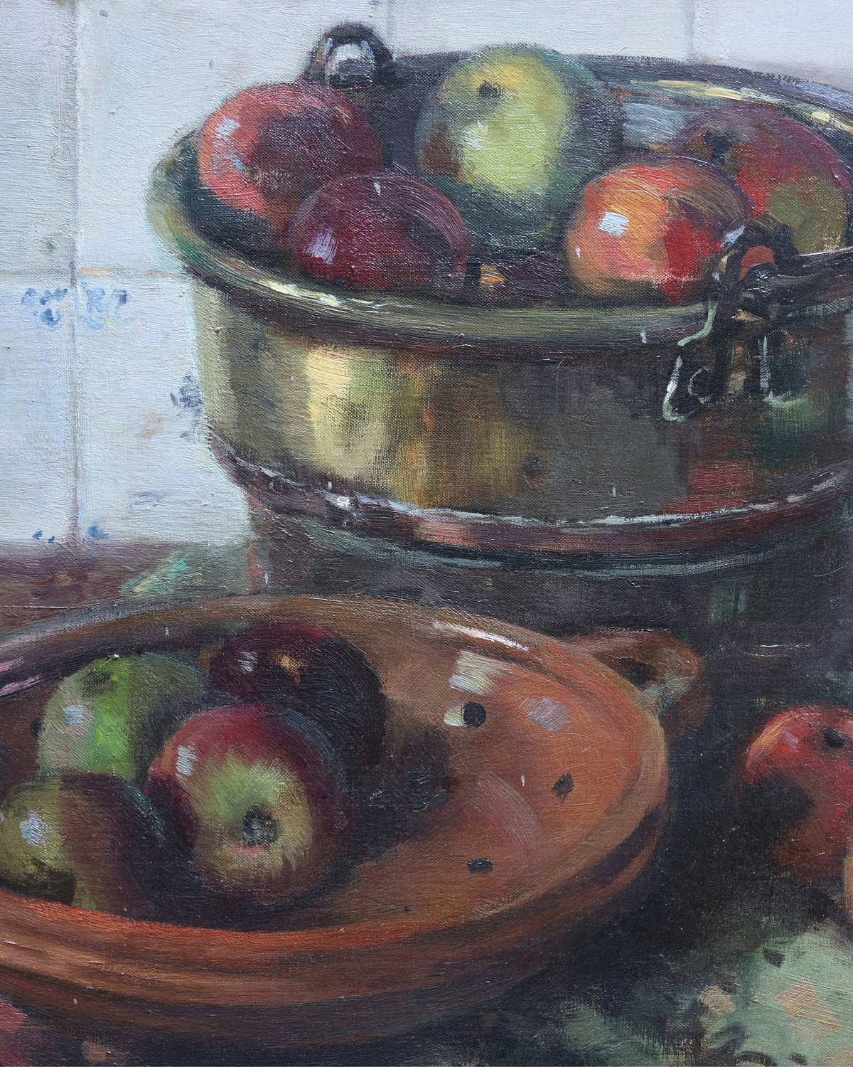 Provincial Delft Tile Still Life with Apples, Oil Painting-3