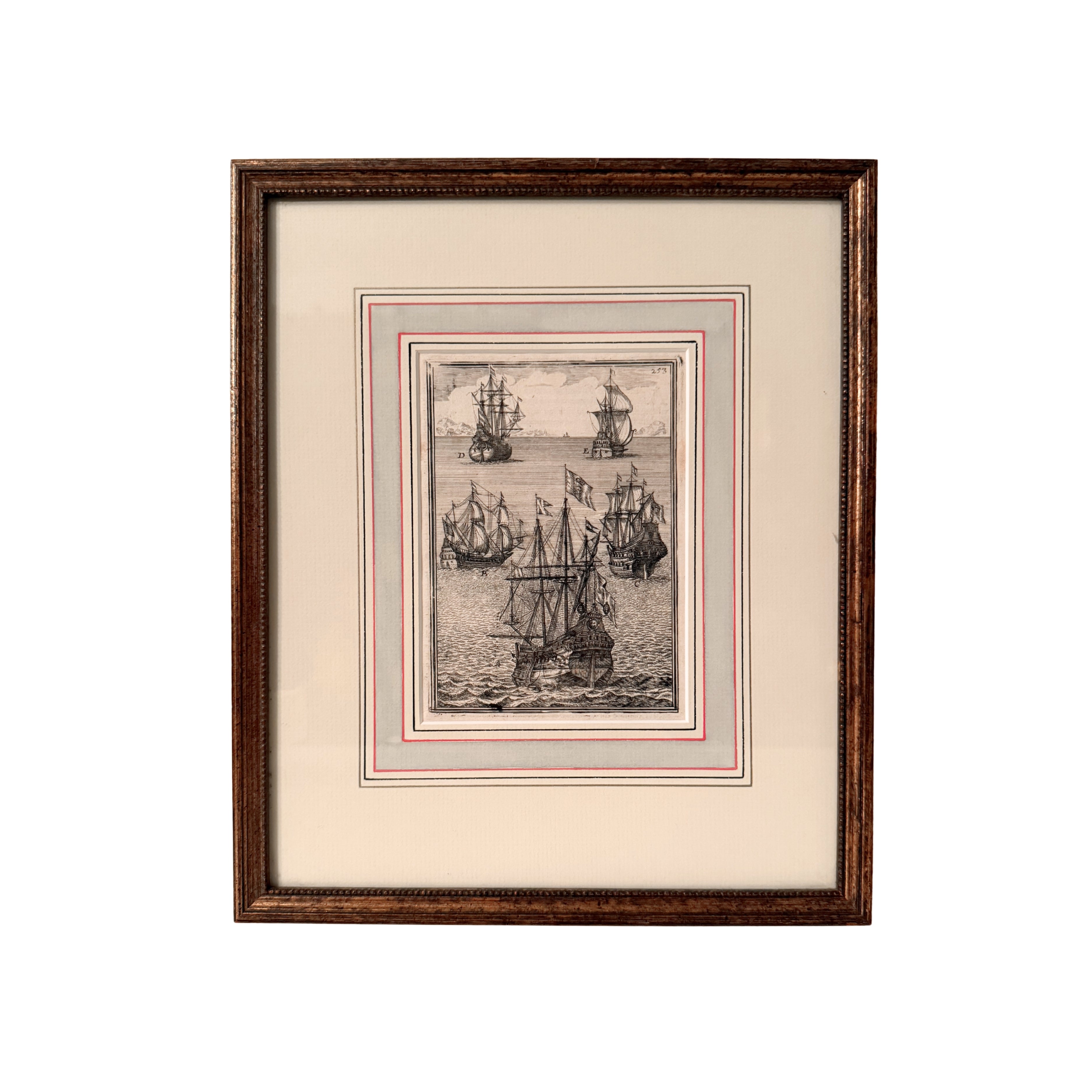 17th c. Naval Ships Copperplate Engraving