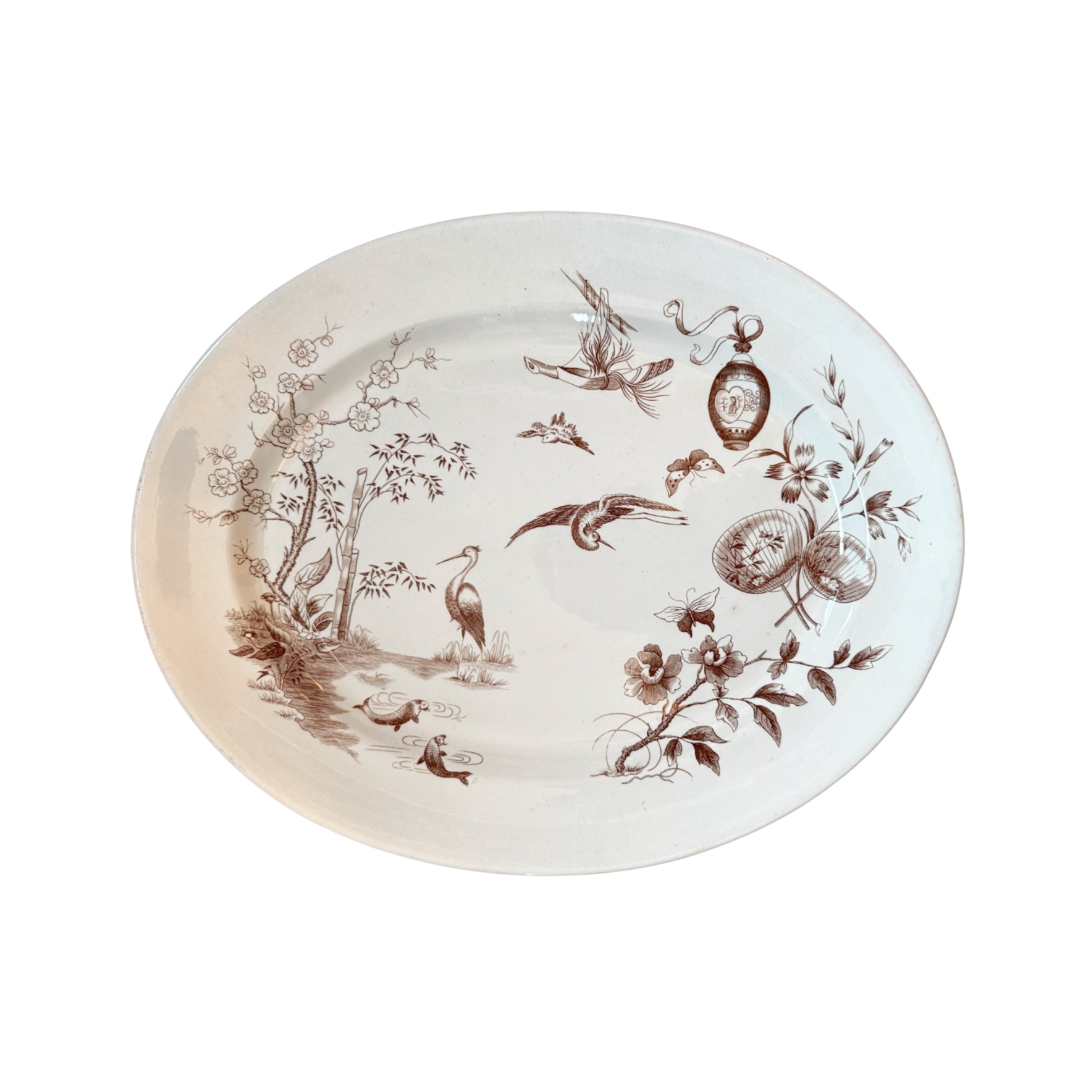 Transferware Platter with Birds and Japonisme Motifs