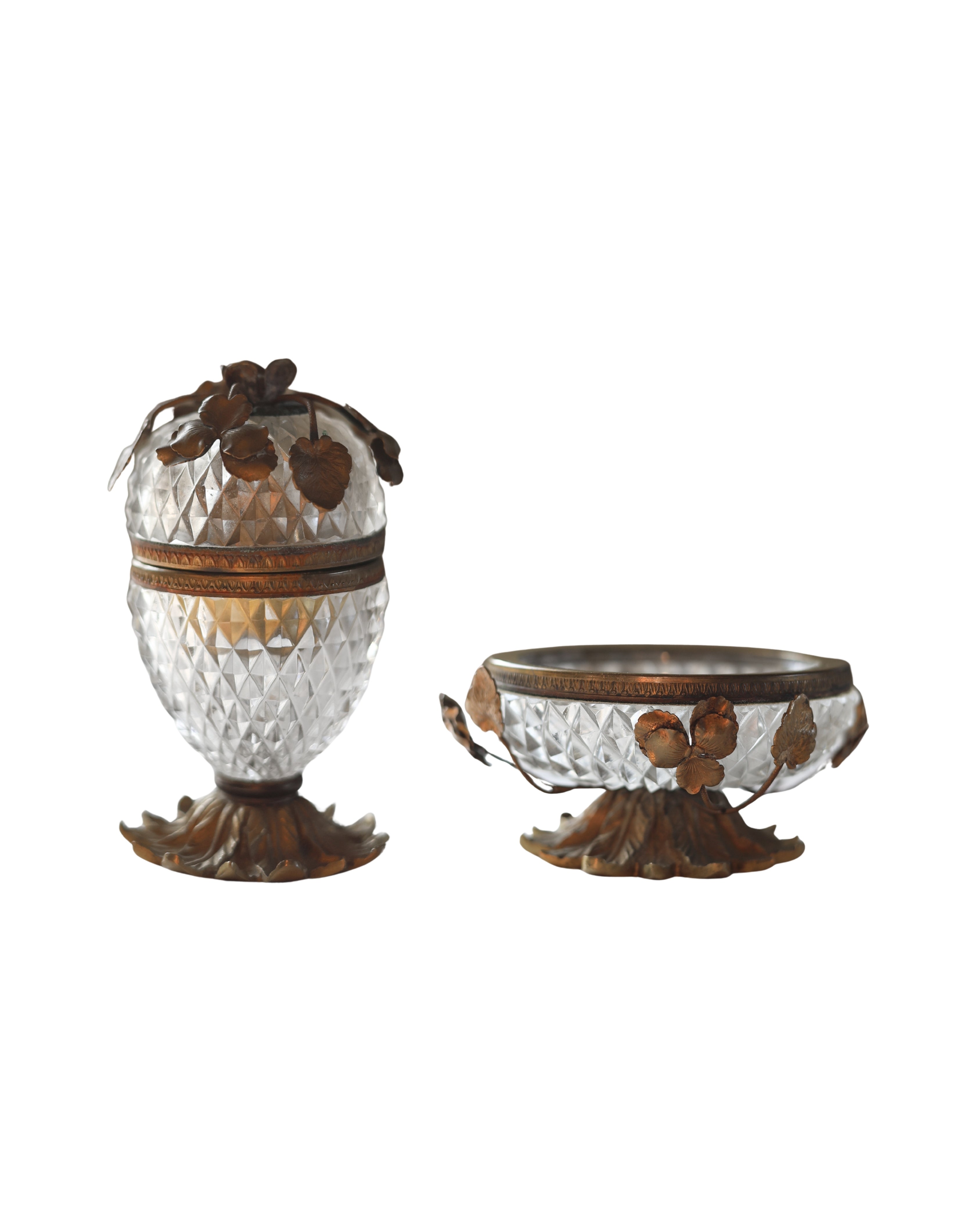 Cut Crystal & Bronze Table Lighter Smoking Set-1