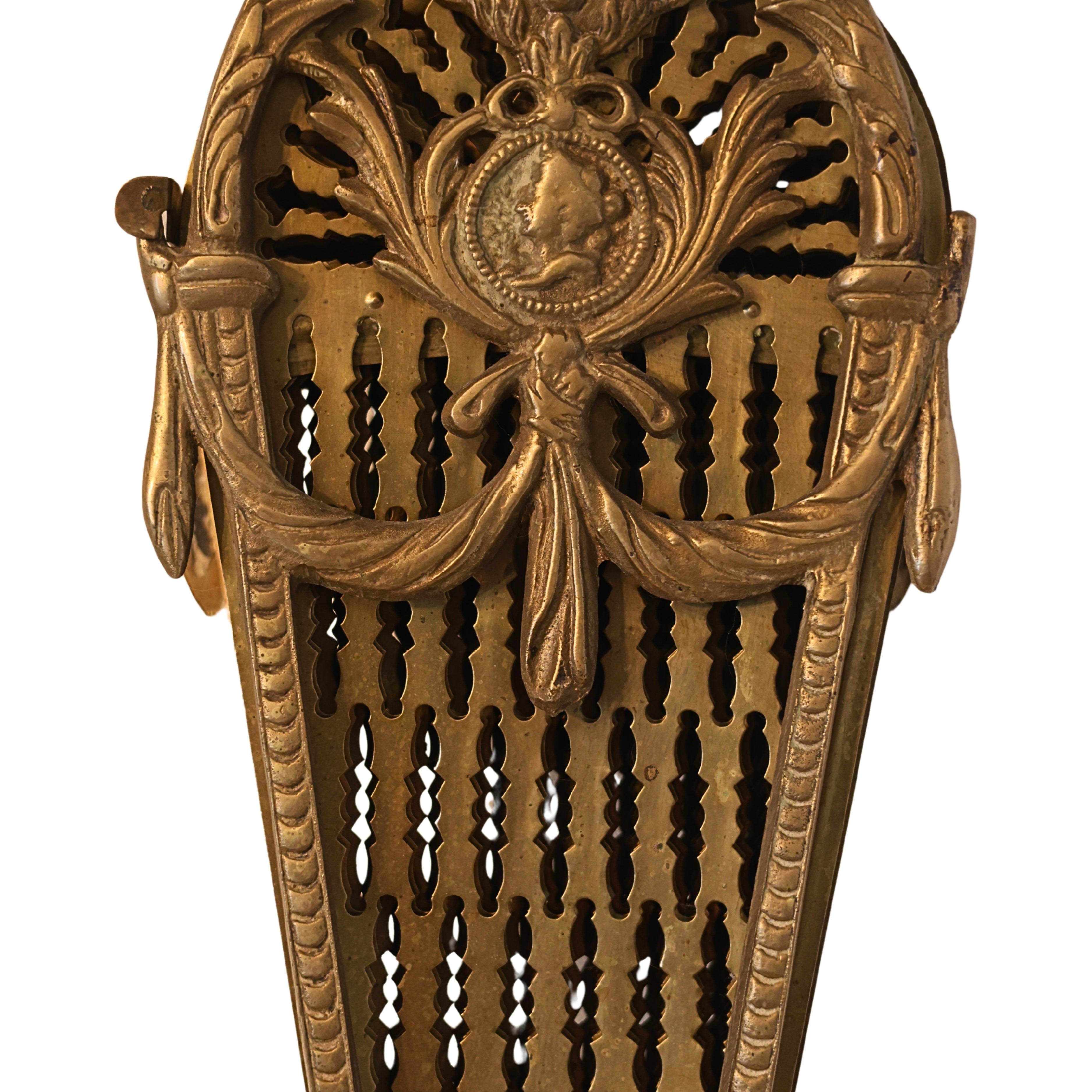 Brass Folding Fire Screen with Classical Medallion
