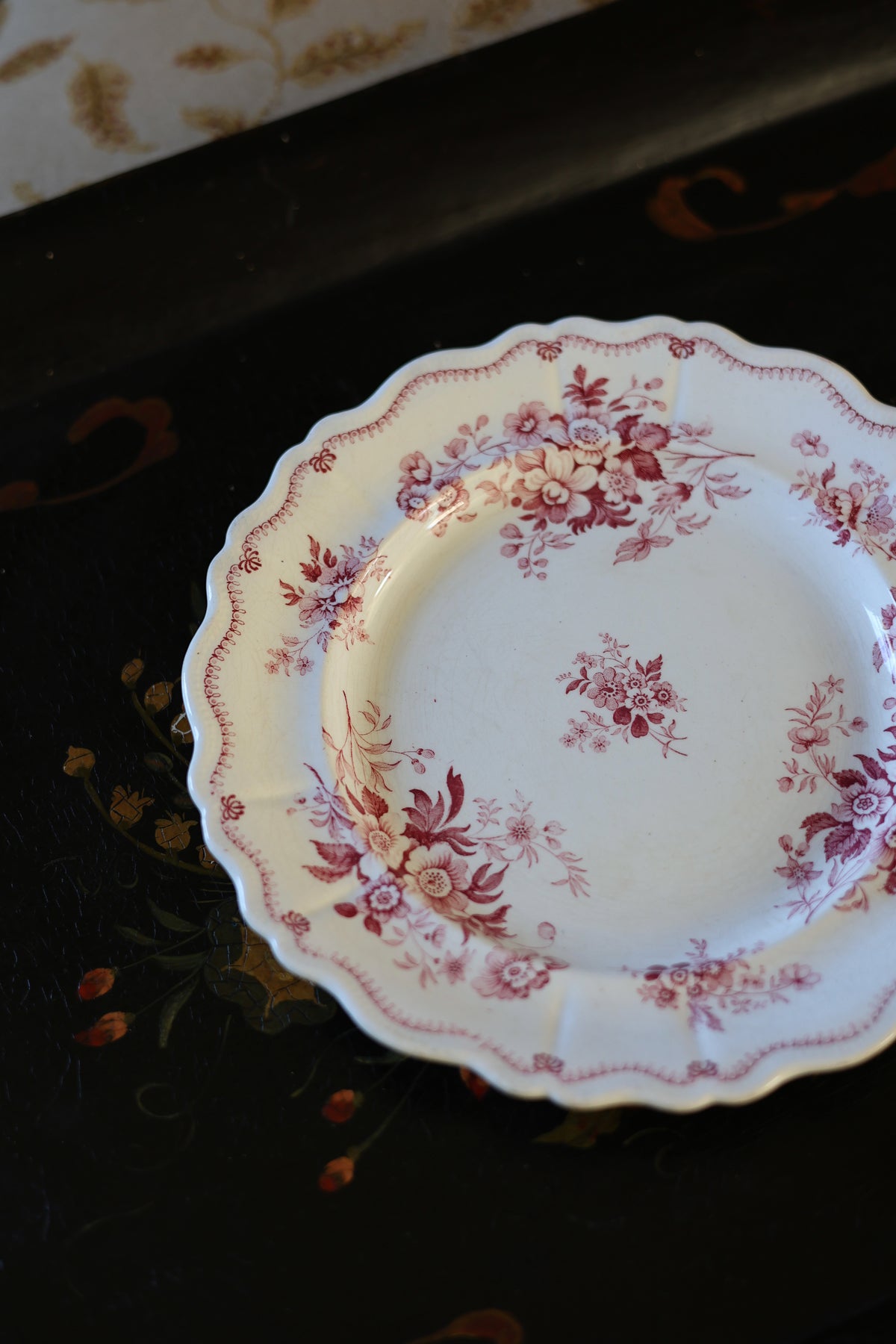 “Sicilian Flowers” Red Transferware Plate-1