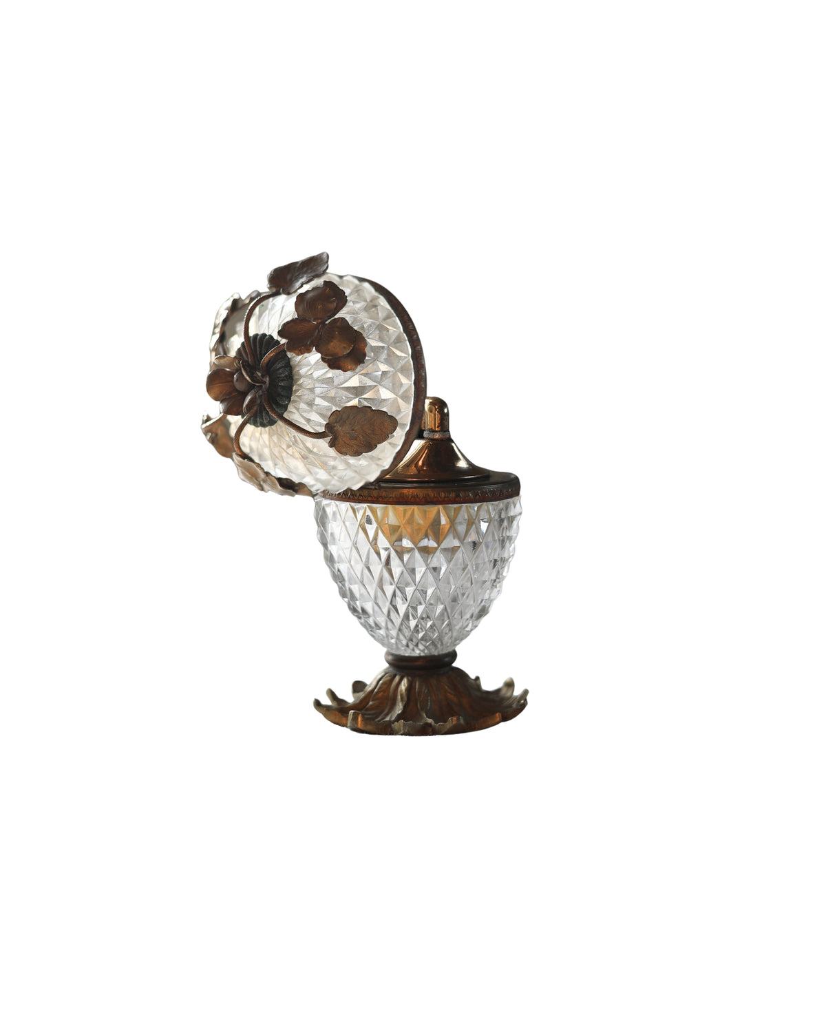 Cut Crystal & Bronze Table Lighter Smoking Set-4