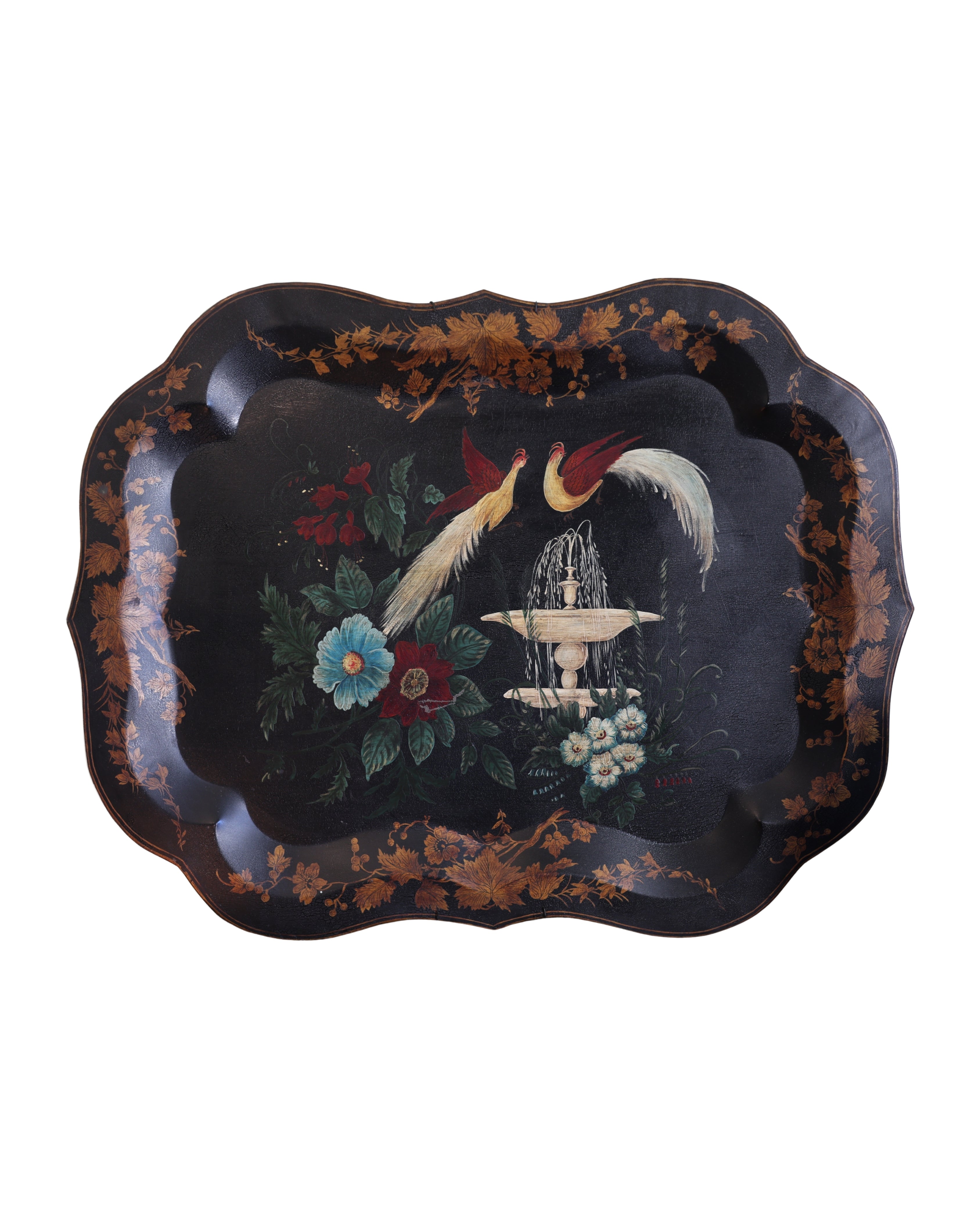 Victorian Painted Tôle Tray with Exotic Birds