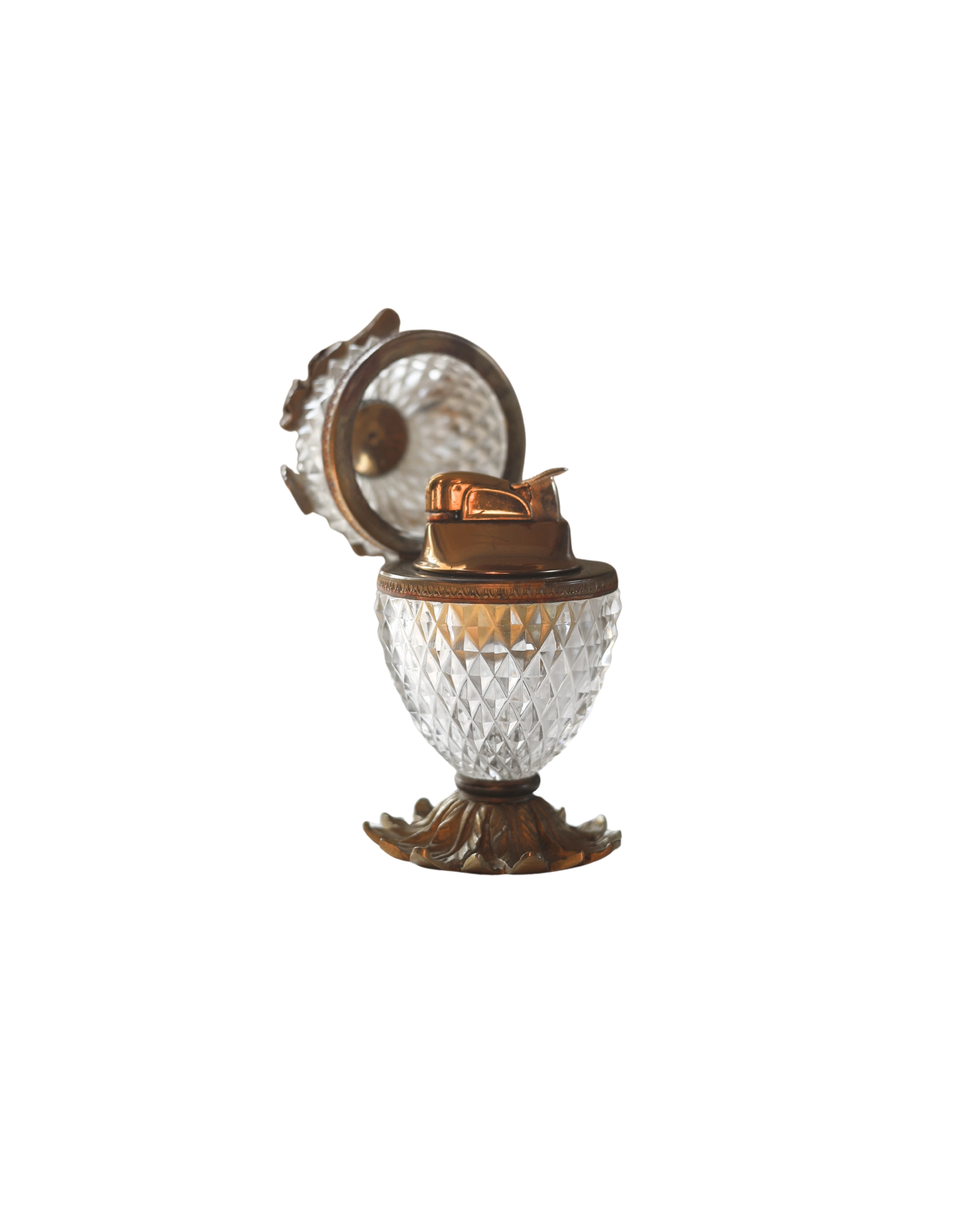 Cut Crystal & Bronze Table Lighter Smoking Set-3