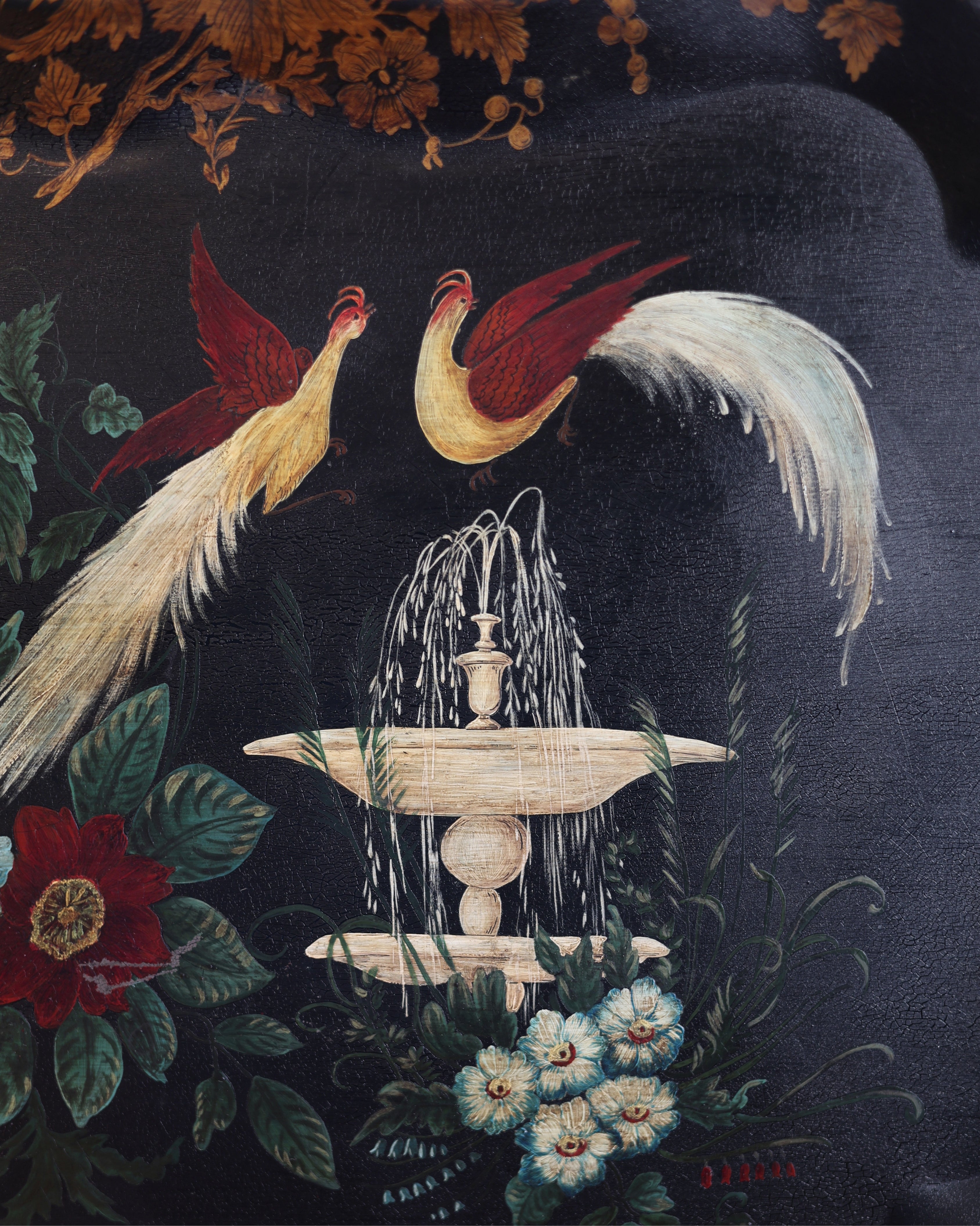 Victorian Painted Tôle Tray with Exotic Birds