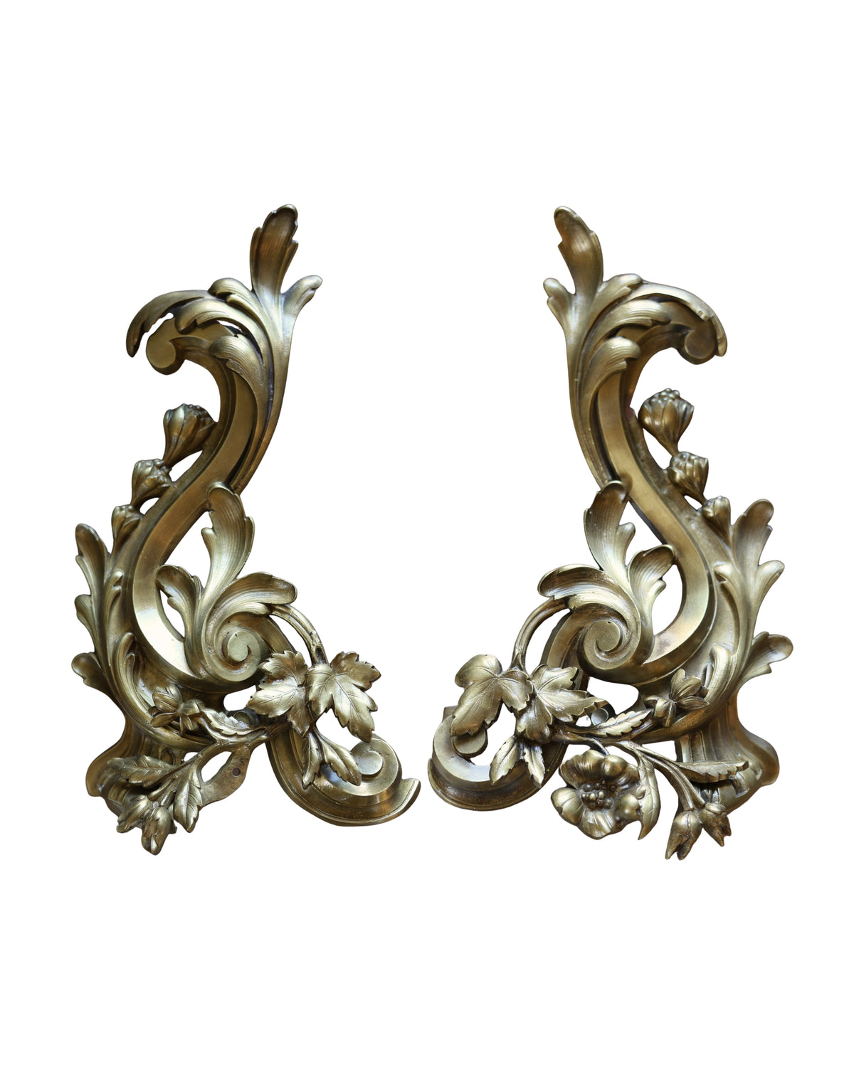 Louis XV Rocaille Floral Chenets-1