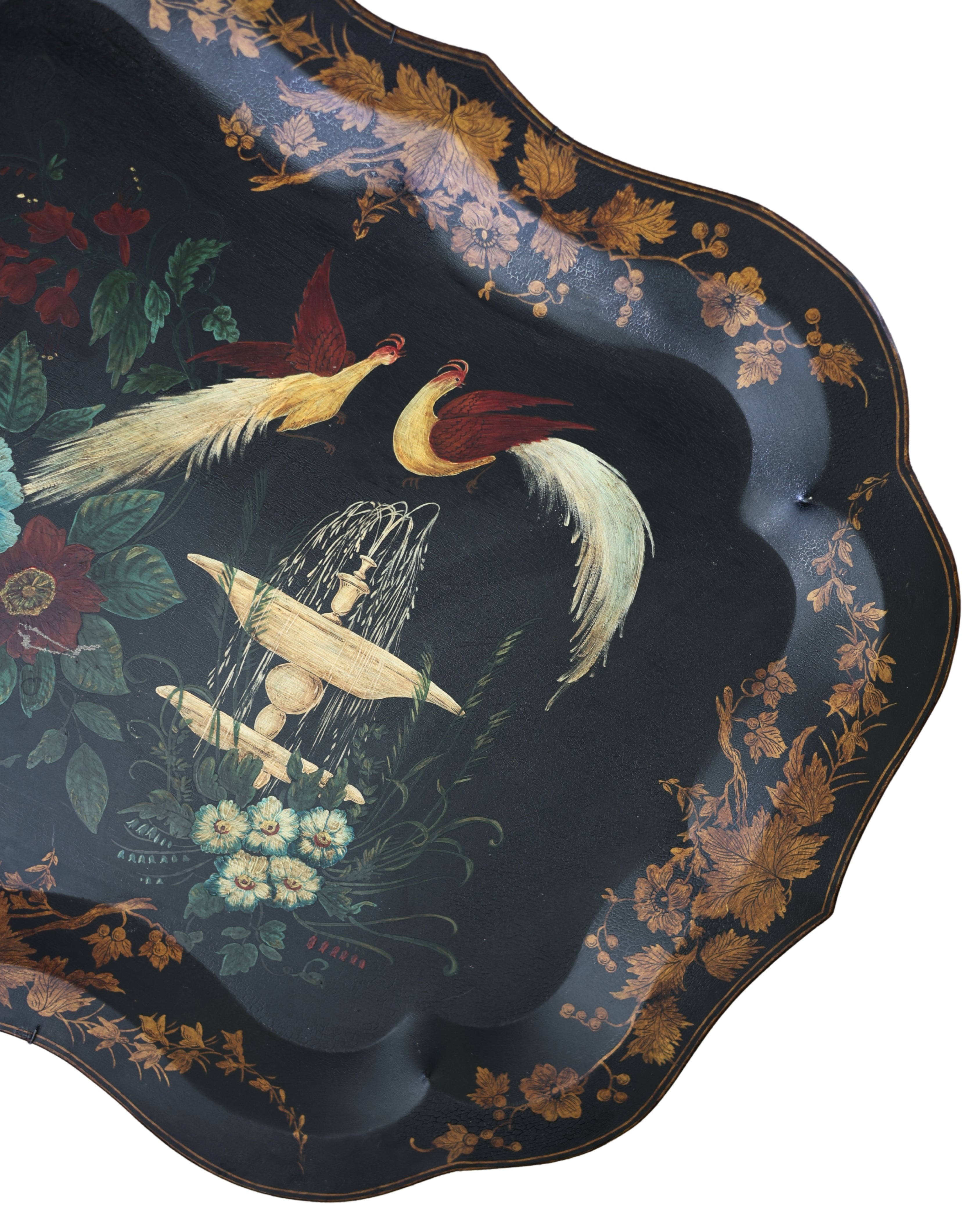 Victorian Painted Tôle Tray with Exotic Birds-3