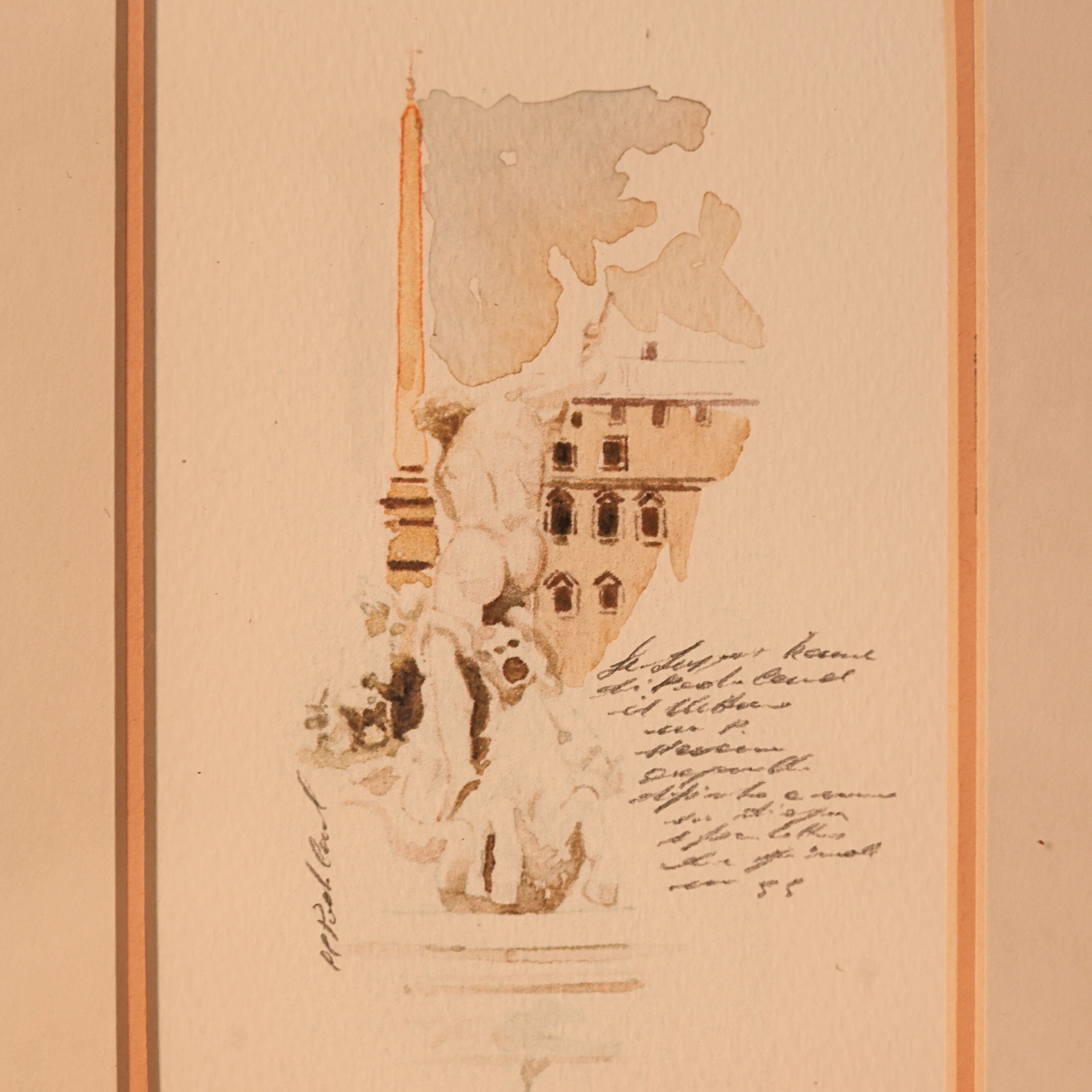 Watercolor Study of Fountain, Four Rivers, Piazza Navona, Venice