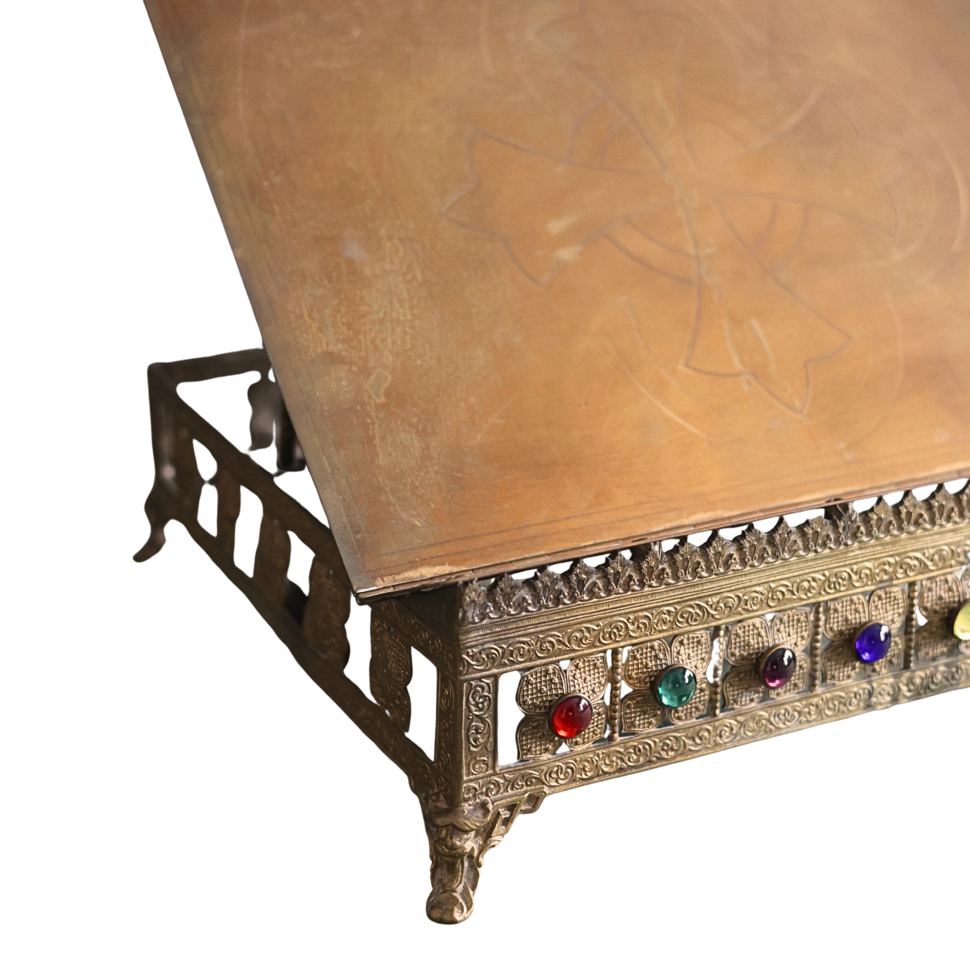 19th c. Brass Missal Stand with Jeweled Cabochons